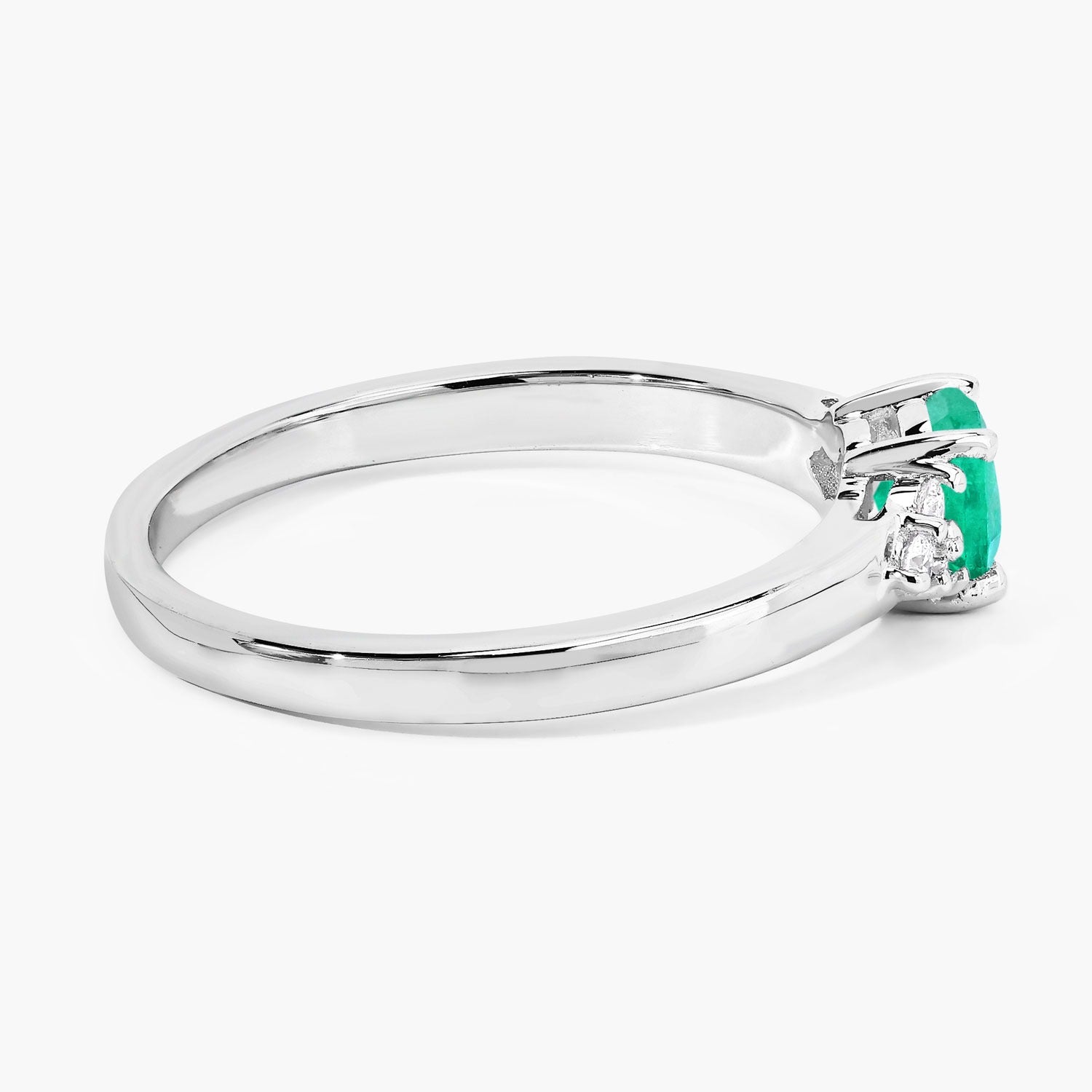 0.51 Ct Genuine Zambian Emerald and Lab Diamond Silver Round Ring
