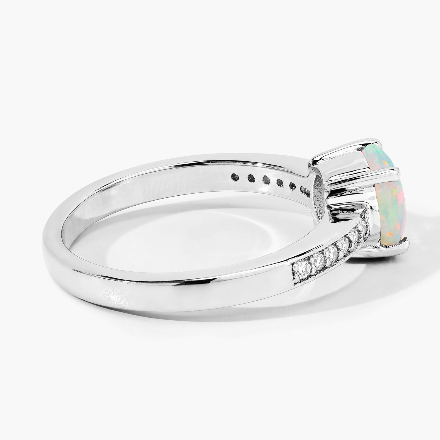 0.75 Ct Genuine Ethiopian Opal and Lab Diamond Silver Pave Ring