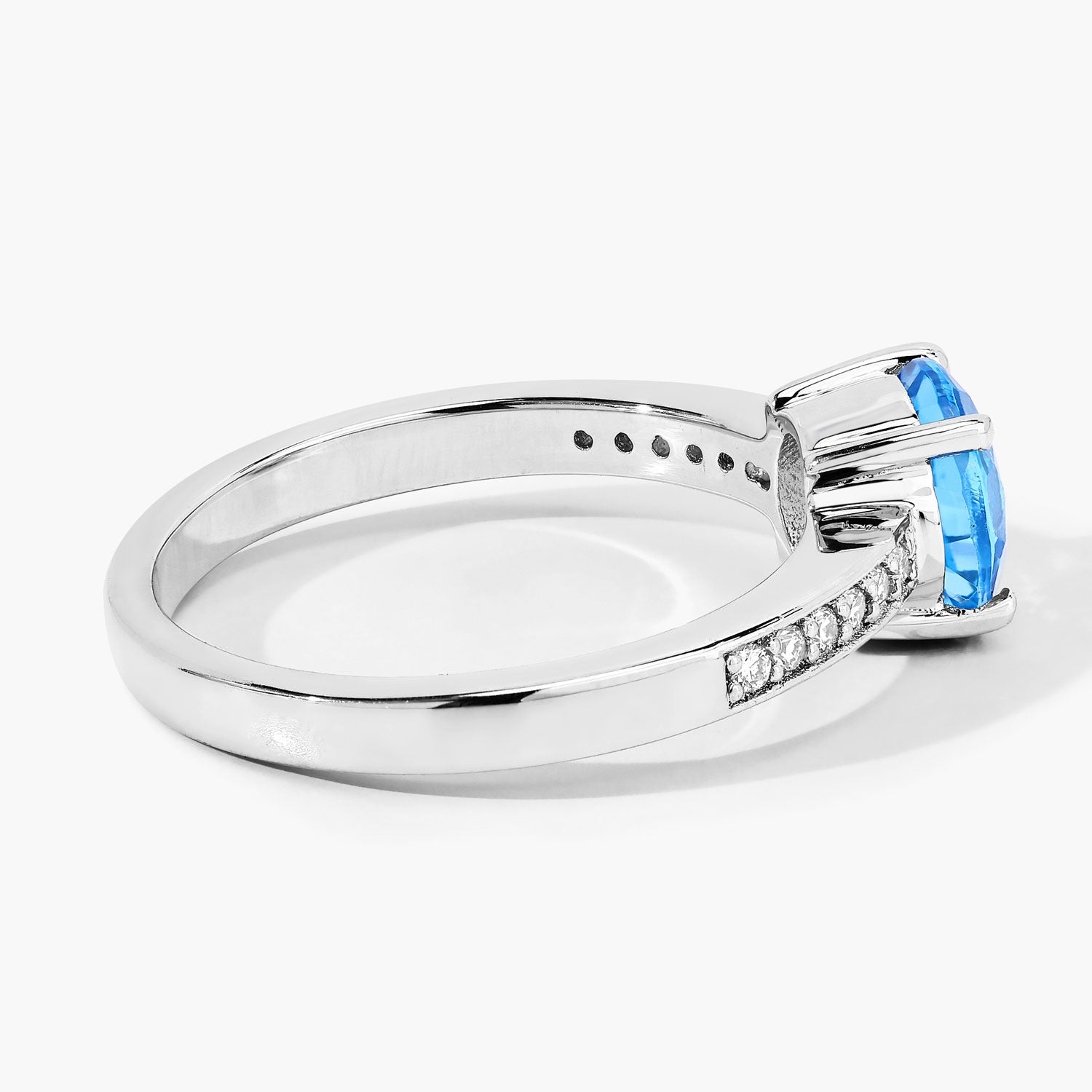 1.58 Ct Genuine Swiss Blue Topaz and Lab Diamond Silver Pave Ring