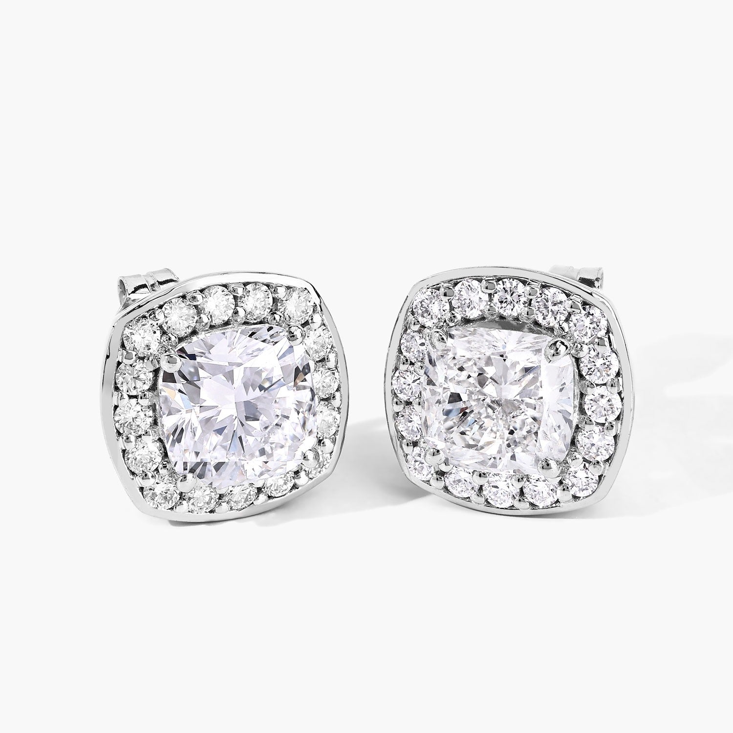 3.03 Ct Cushion Lab Grown Diamond Prong Platinum Bridal Halo Stud Earrings