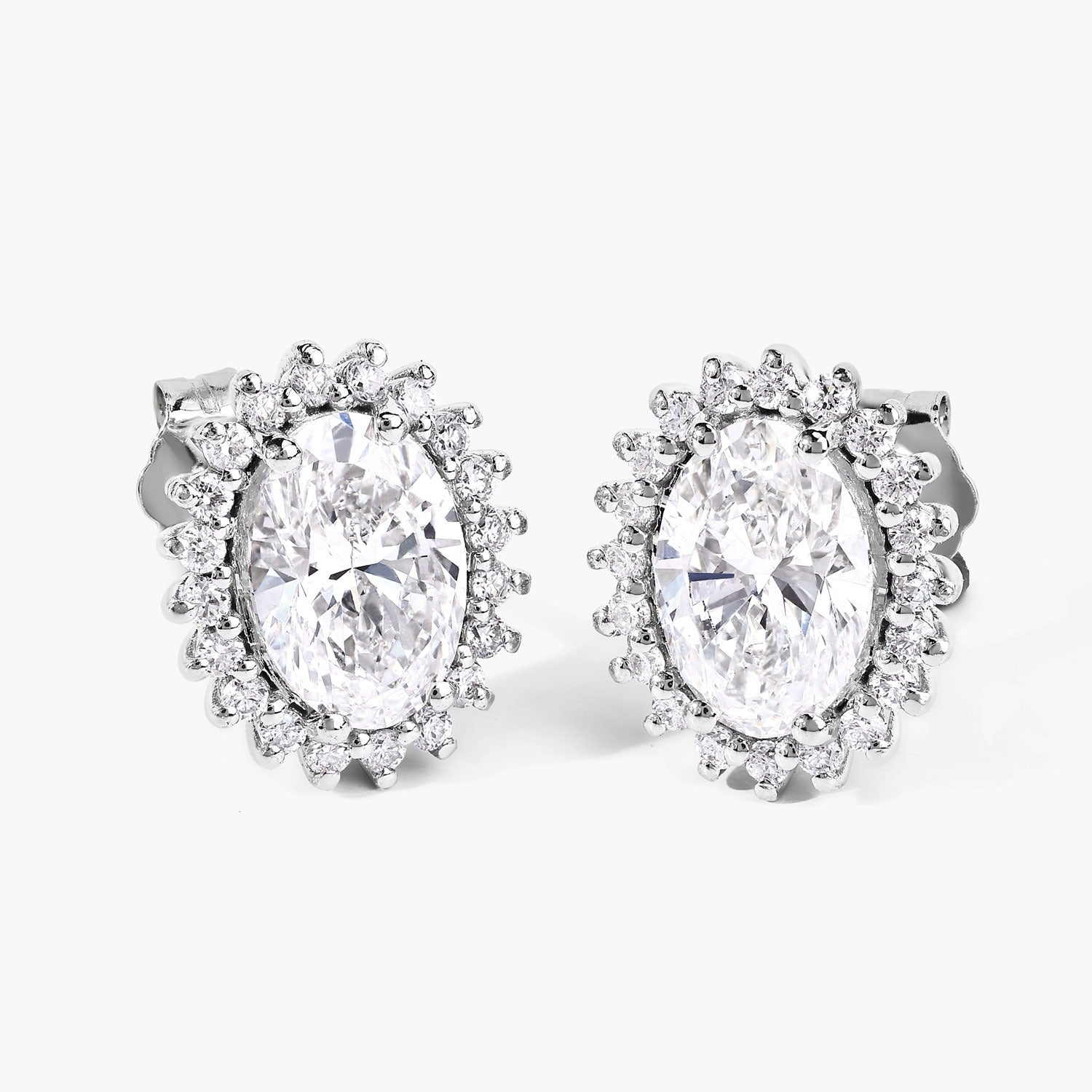 2.44 Ct Oval Lab Grown Diamond Prong Platinum Bridal Halo Floral Stud Earrings