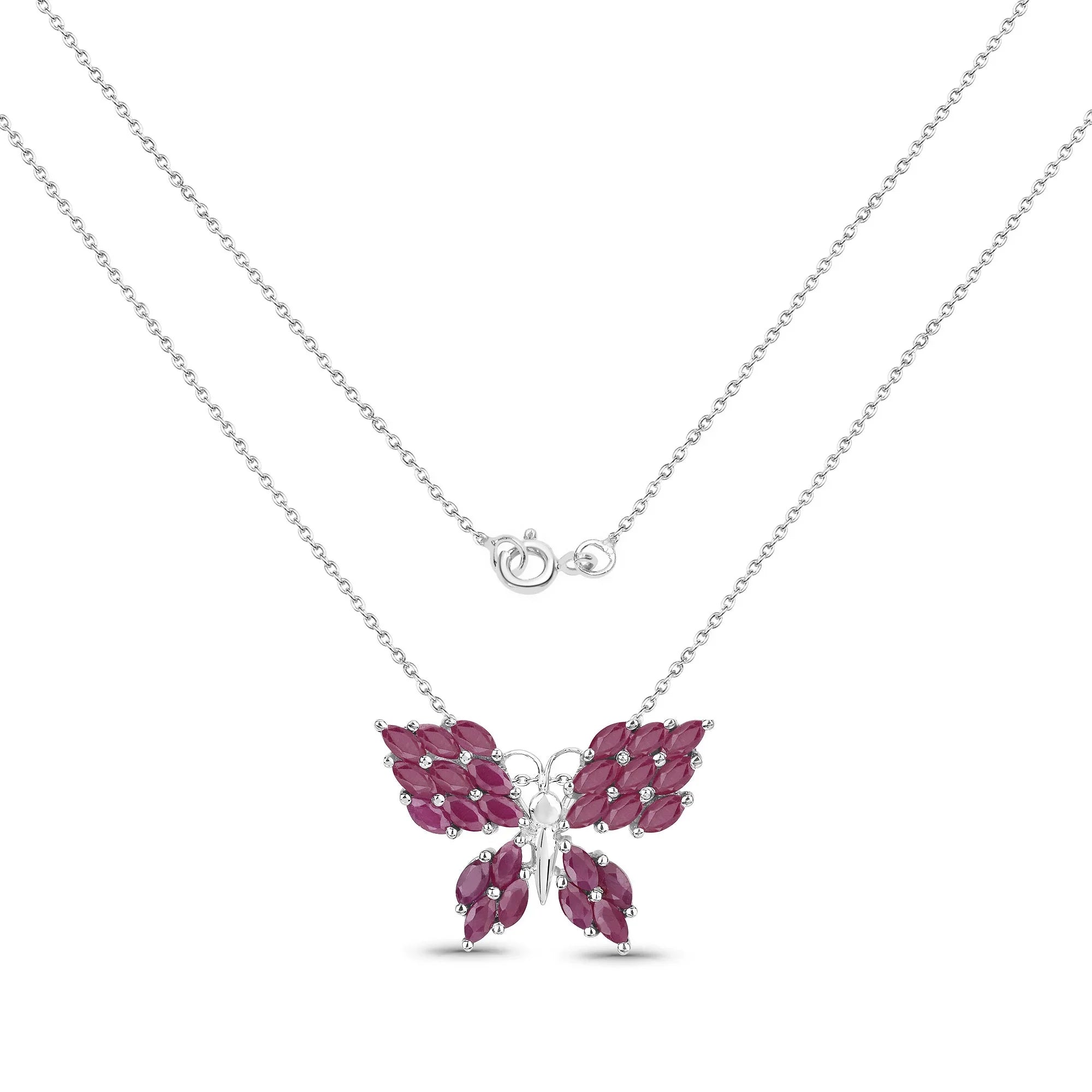 Natural Ruby Butterfly Silver Pendant Necklace