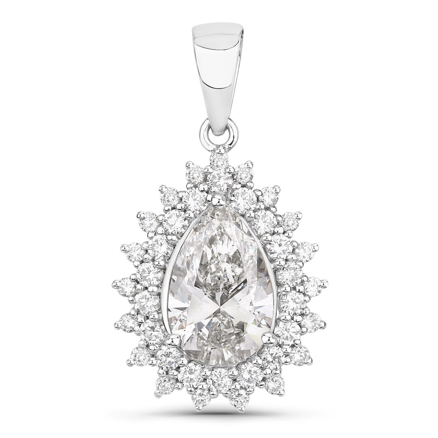 3.90 Ct Pear Shaped Lab Diamond Platinum Bridal Floral Halo Pendant