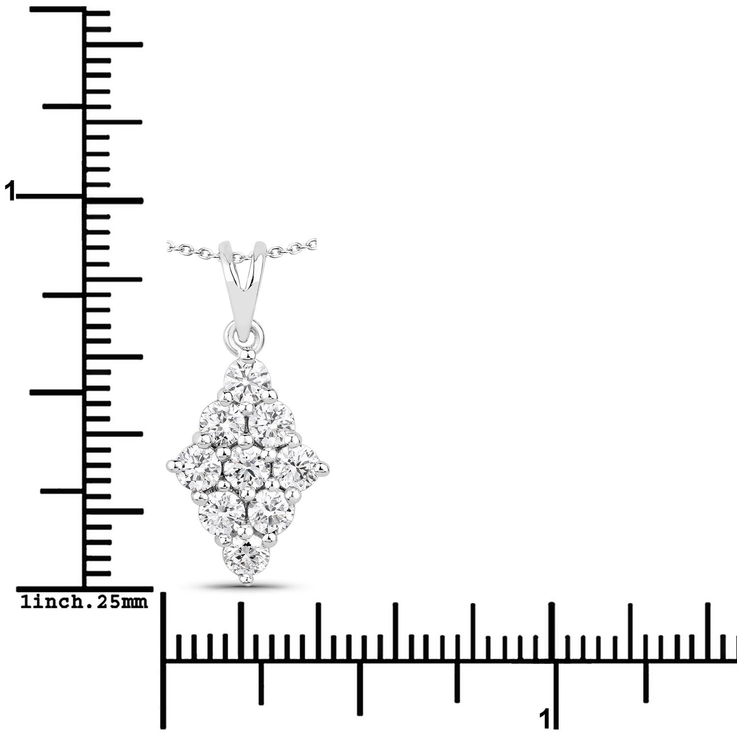 1.01 Cttw Round Lab Diamond Prong Rhodium Plated Silver Rhombus Cluster Pendant