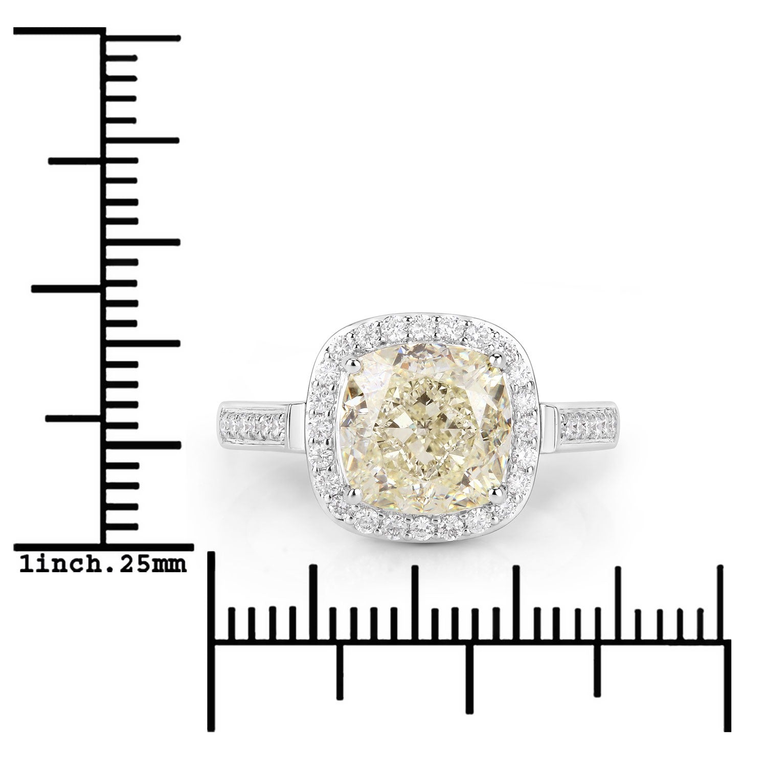 4.02 Ct Natural Yellow Diamond 18K White Gold Halo Cushion Ring