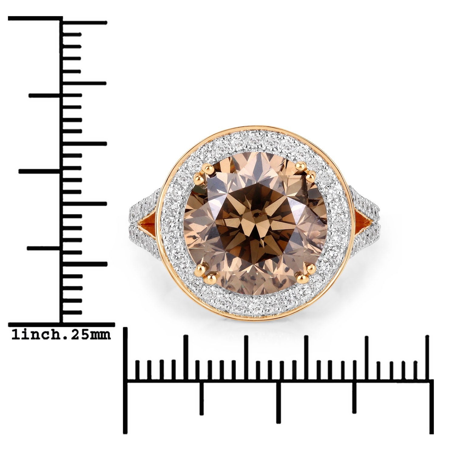 7.07 Ct Genuine Round Brown Diamond 18K Yellow Gold Halo Ring