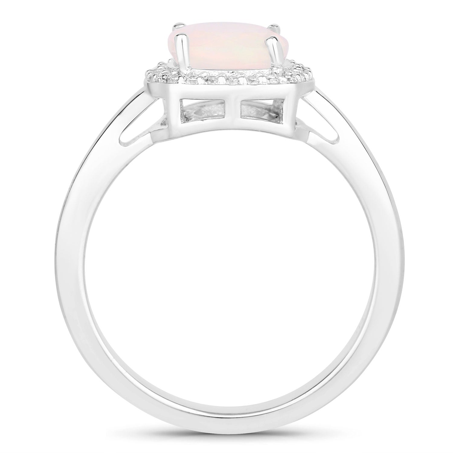 0.94 Ct Genuine Cushion Ethiopian Opal and Lab Diamond 925 Sterling Silver Halo Ring