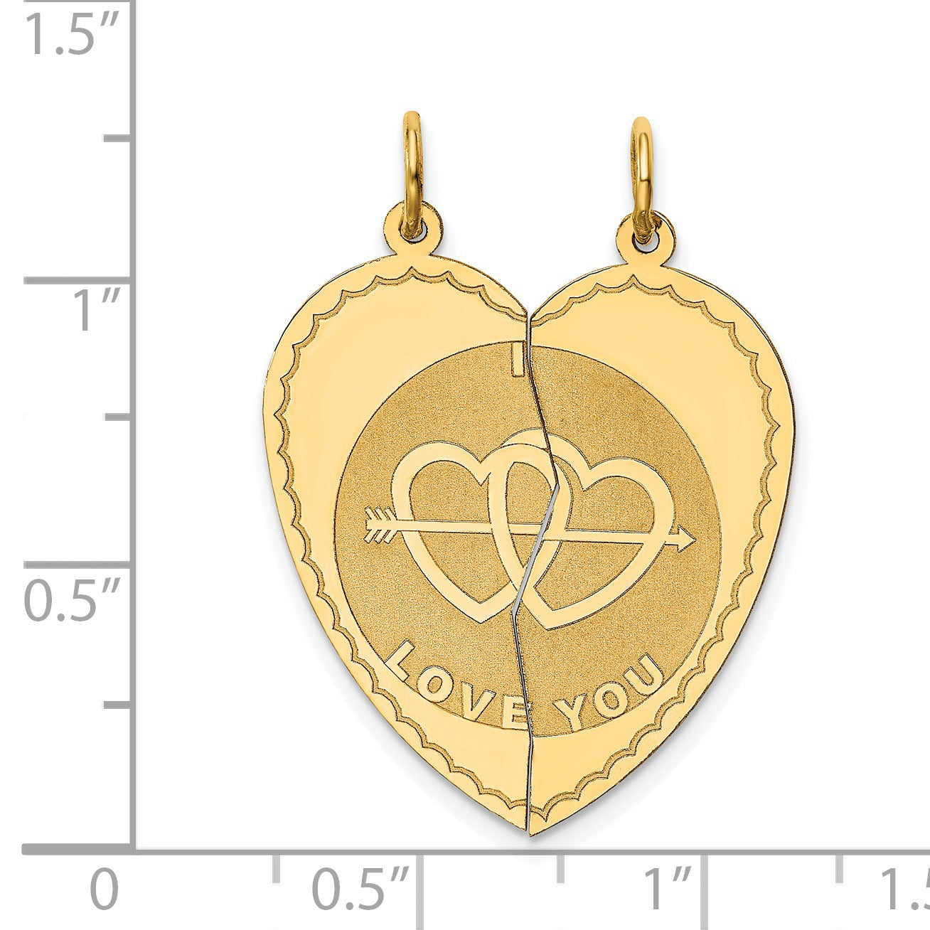 14k Gold I LOVE YOU Charm Pendant 2 Piece Fine Color Jewels