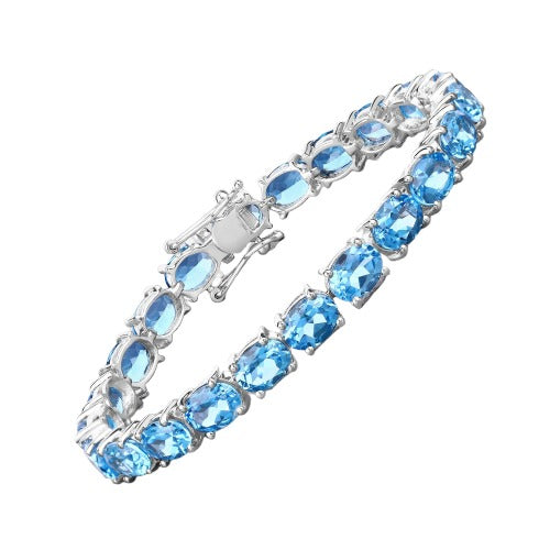 Genuine Swiss Blue Topaz 925 Sterling Silver Bracelet