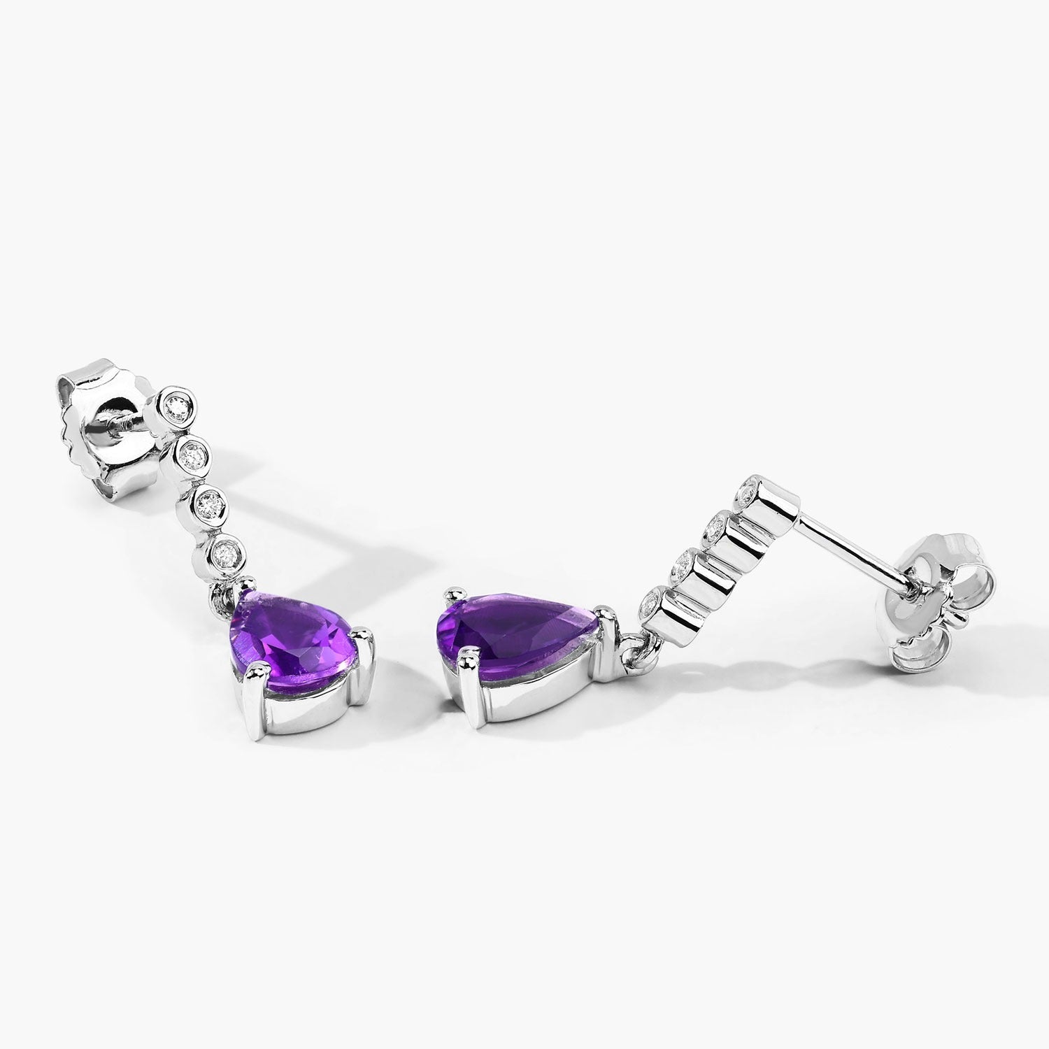 Genuine Purple Amethyst and Lab Diamond Earrings Silver