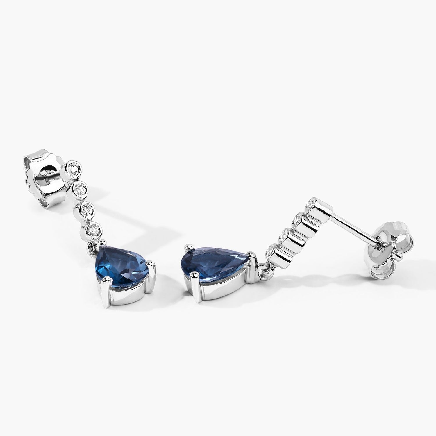 Genuine London Blue Topaz and Lab Diamond Silver Earrings