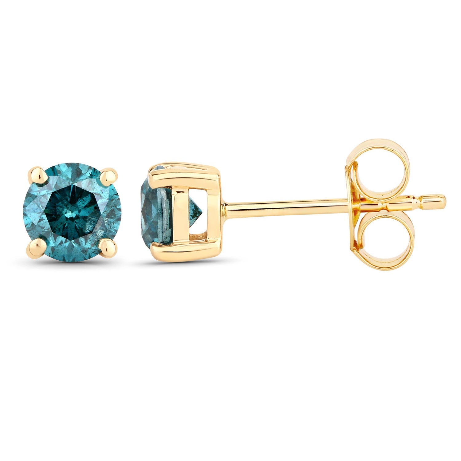 0.80 Cttw Round Teal Blue Diamond 14K Gold Solitaire Stud Earrings