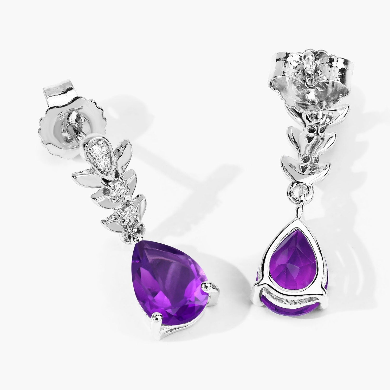 Genuine Amethyst and Lab Diamond Silver Earrings