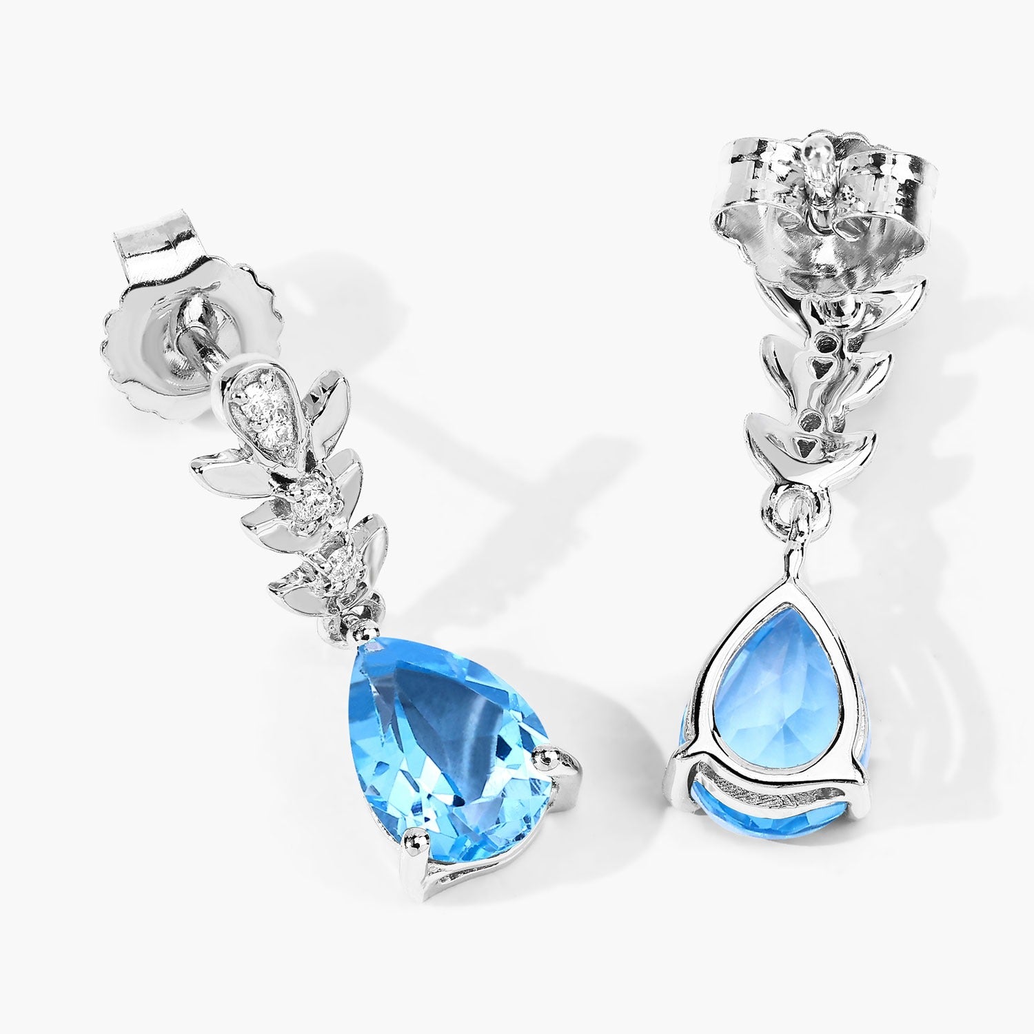 Genuine Swiss Blue Topaz and Lab Diamond Earrings Silver