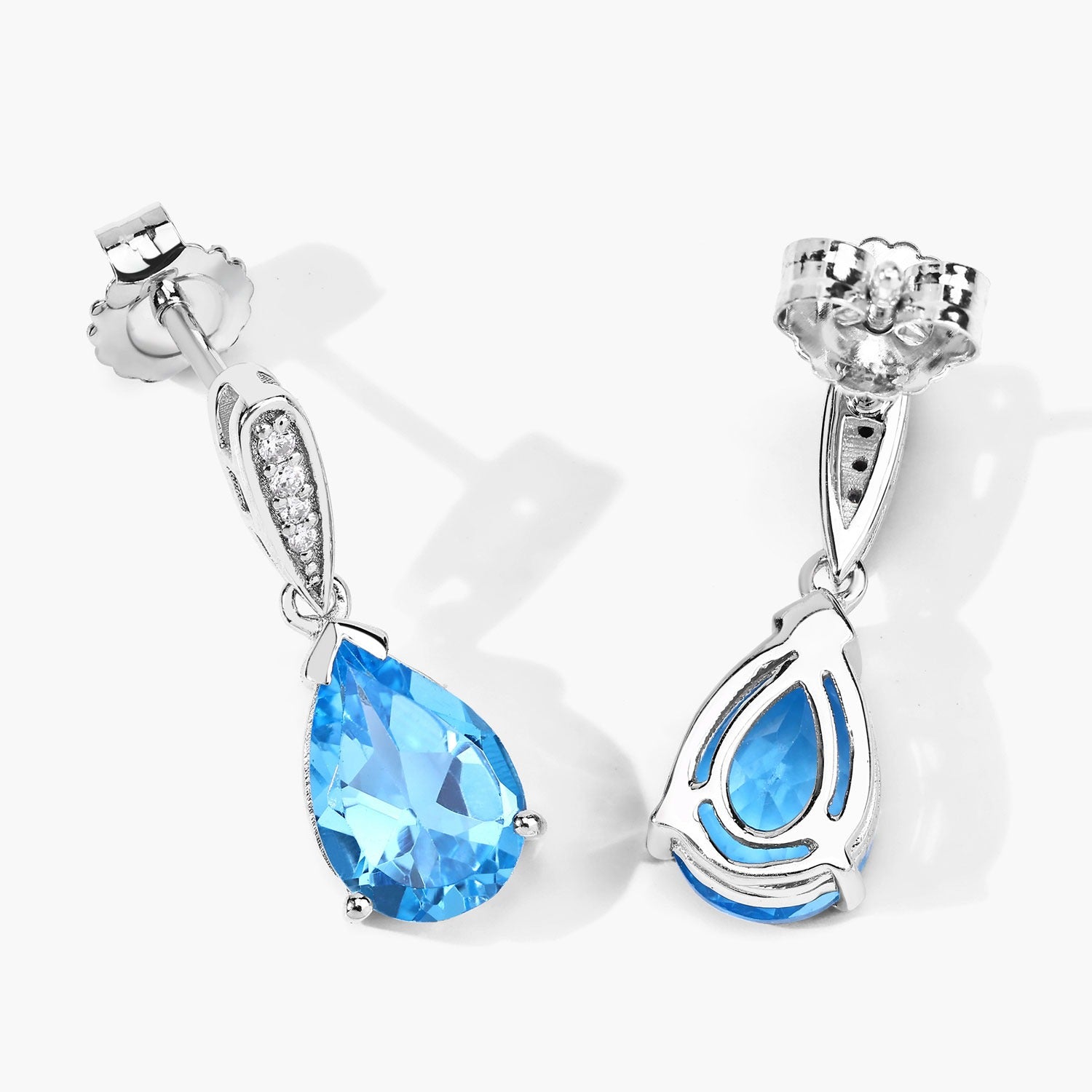 Genuine Swiss Blue Topaz and Lab Diamond Earrings Silver