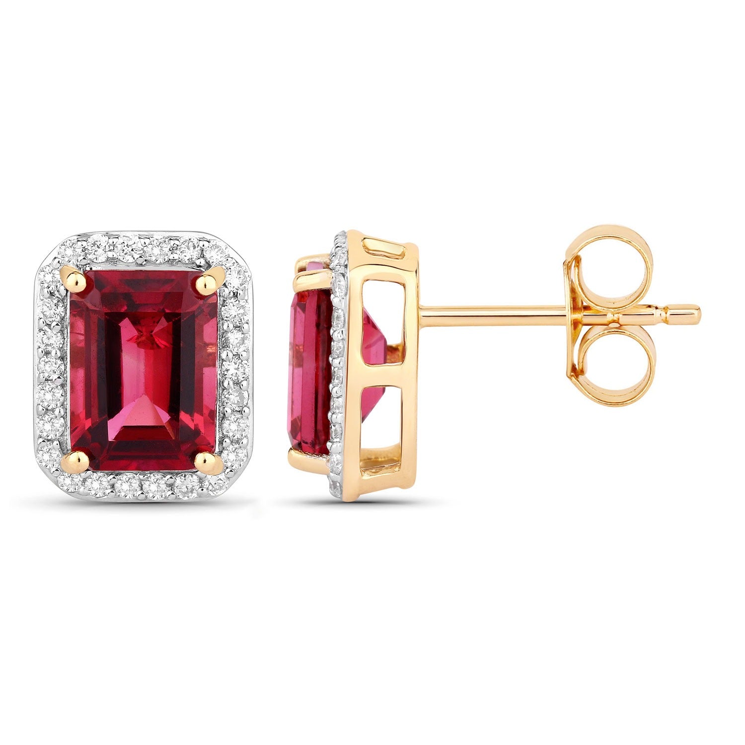 Rubellite and White Diamond 14K White Gold Earrings