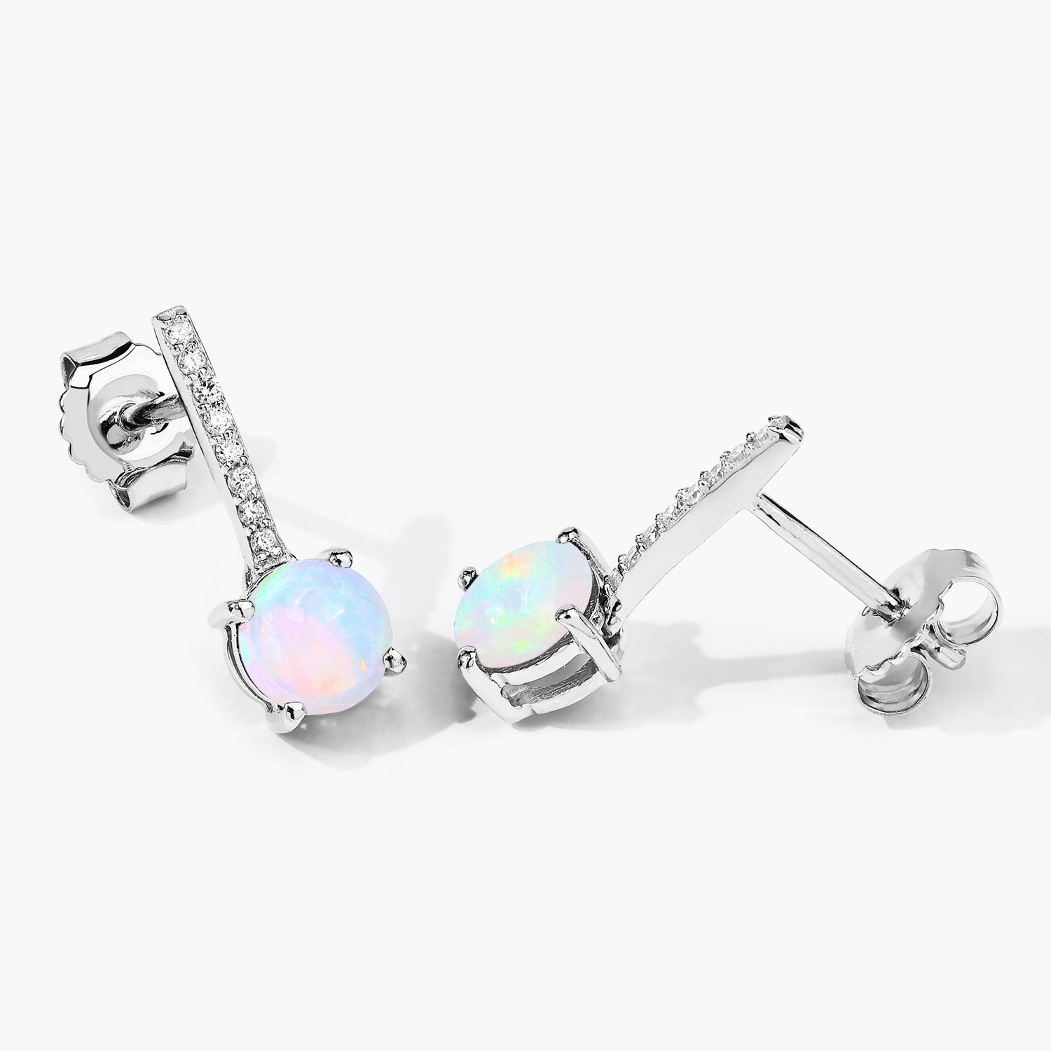 Genuine Ethiopian Opal Lab Grown Diamond Silver Drop Earrings