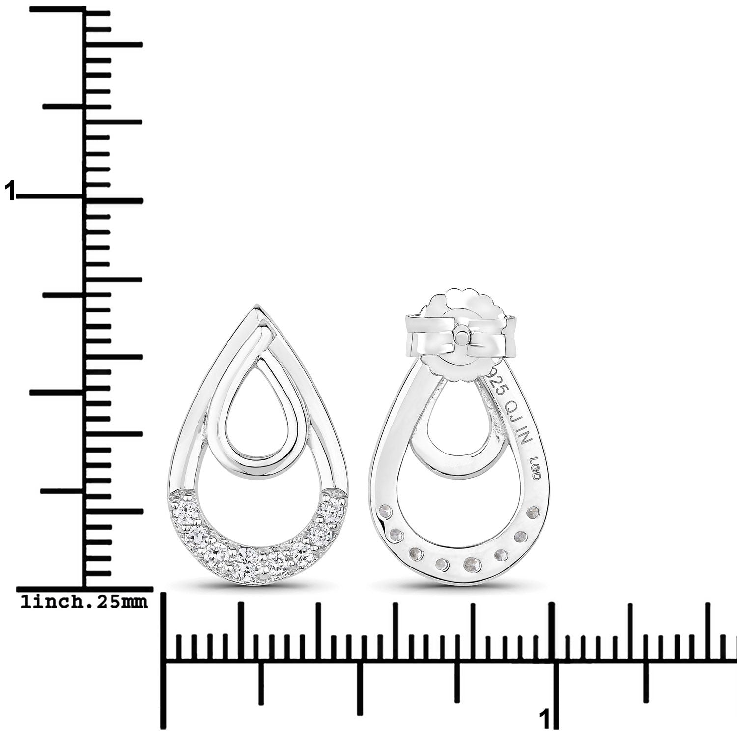 0.33 Cttw Round White Lab Diamond Pavé Rhodium Plated Silver Double Teardrop Stud Earrings