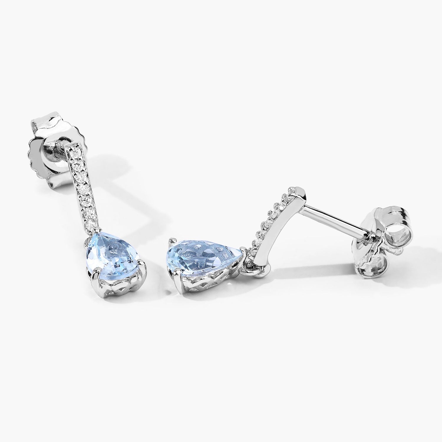 Genuine Aquamarine Lab Diamond Silver Dangle Drop Earrings