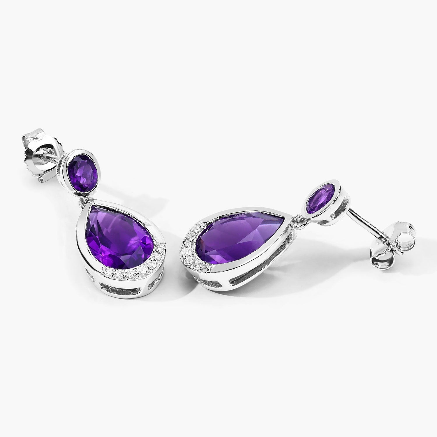 Genuine Amethyst and Lab Diamond Silver Earrings
