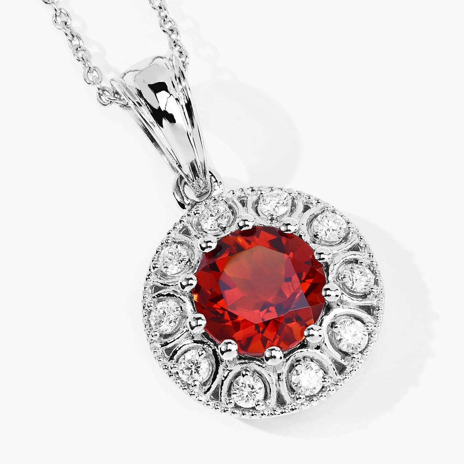 1.85 Ct Genuine Madeira Citrine and Lab Diamond Silver Halo Necklace