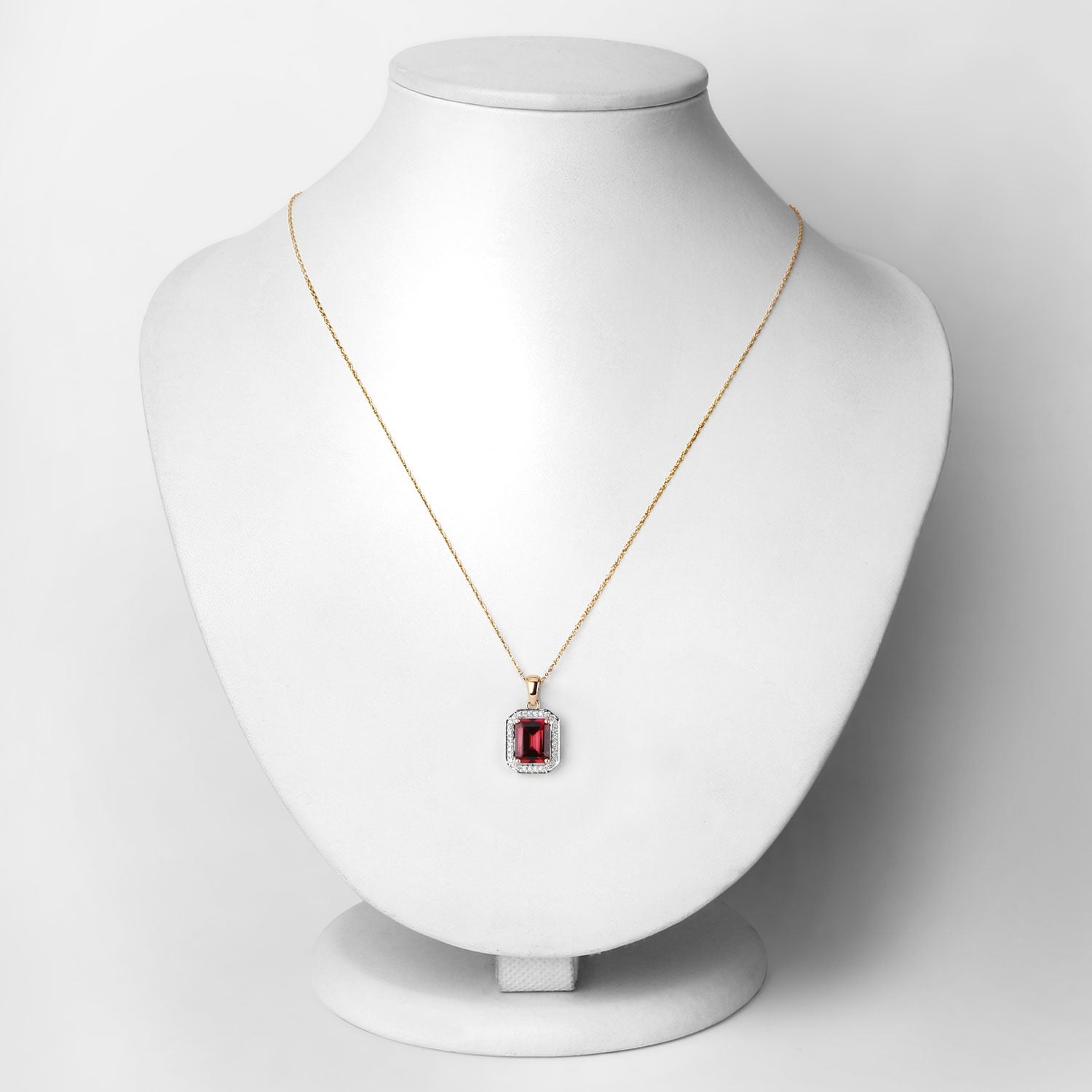 Red Genuine Rubellite and White Diamond 14K Yellow Gold Halo Pendant Fine Color Jewels