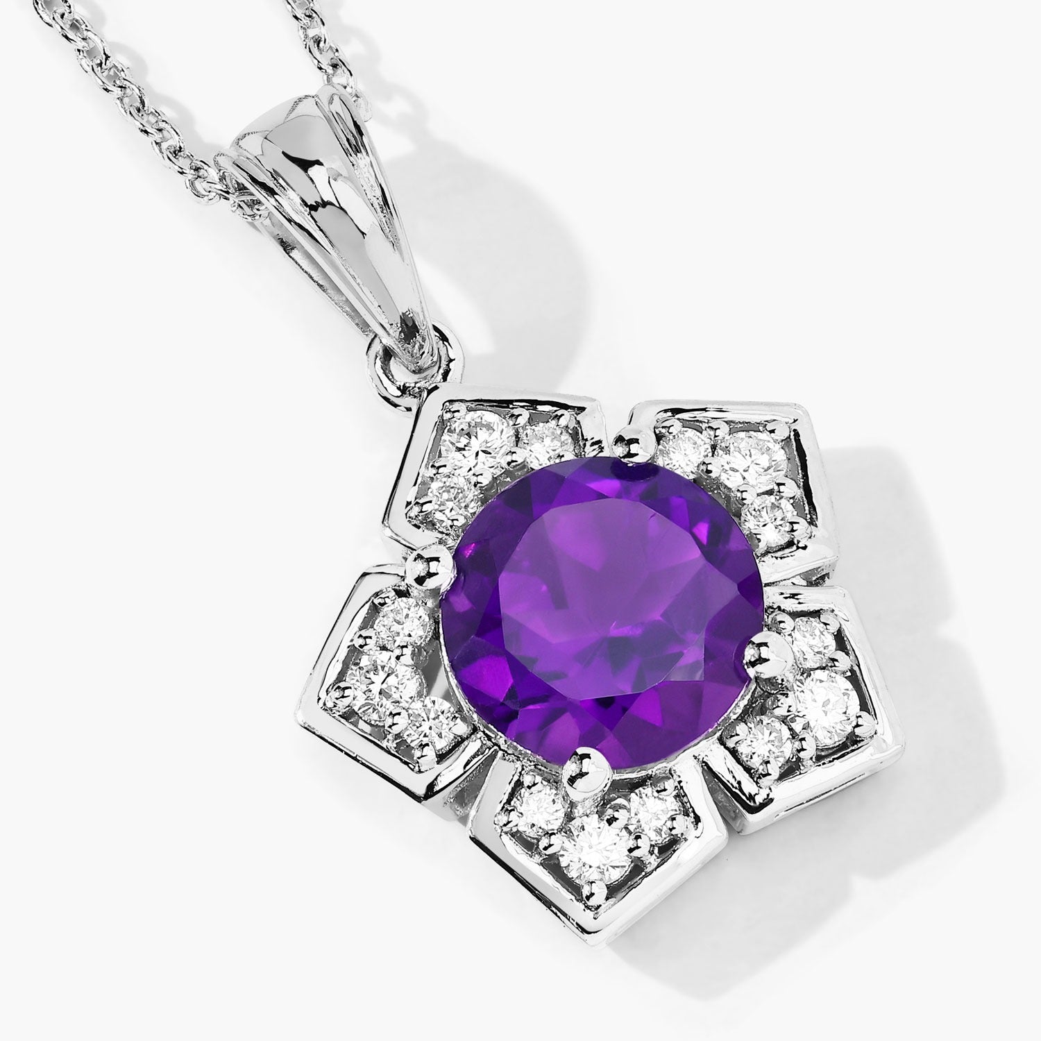 2.73 Ct Genuine Amethyst and Lab Diamond Silver Floral Necklace