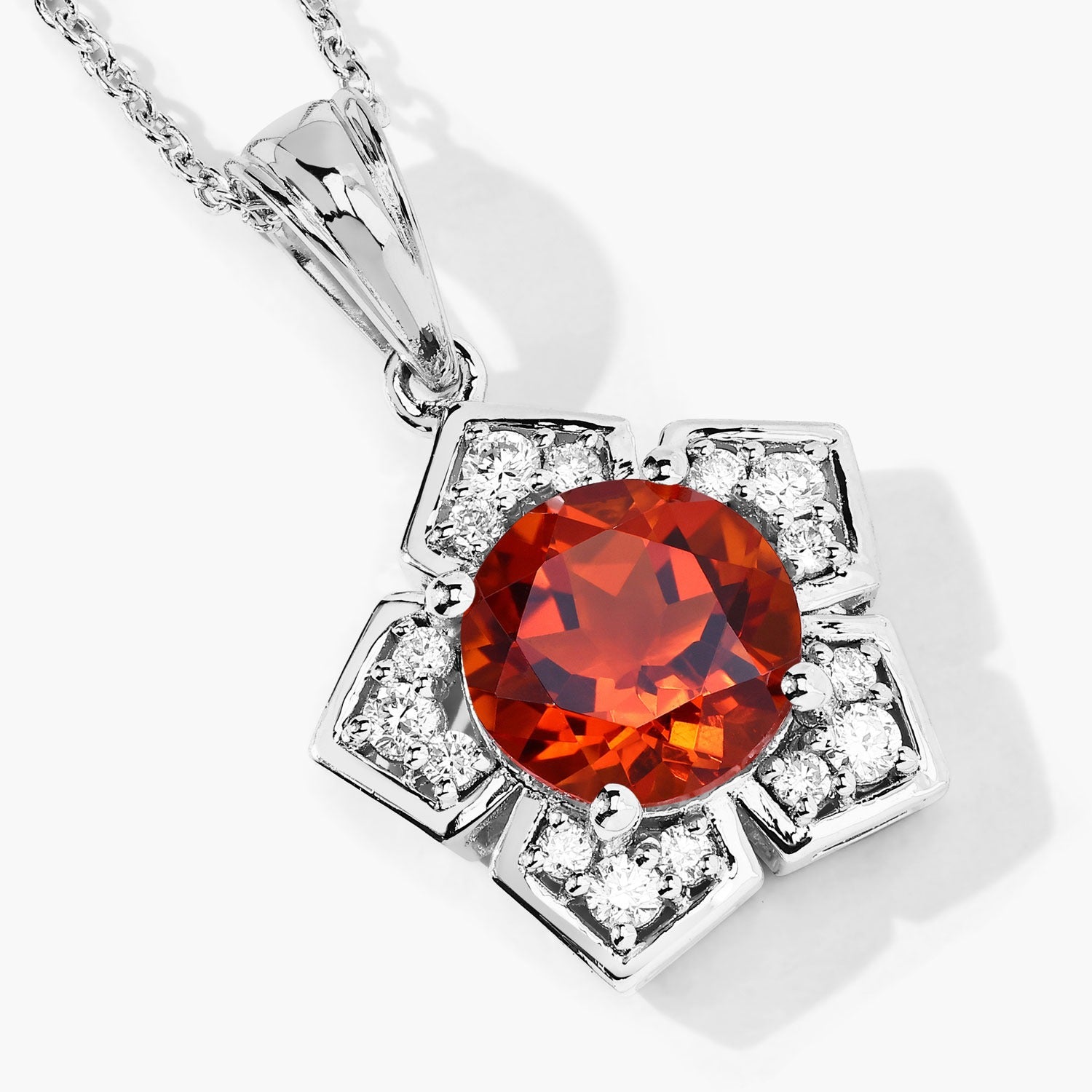 2.53 Ct Genuine Madeira Citrine and Lab Grown Diamond Silver Floral Necklace