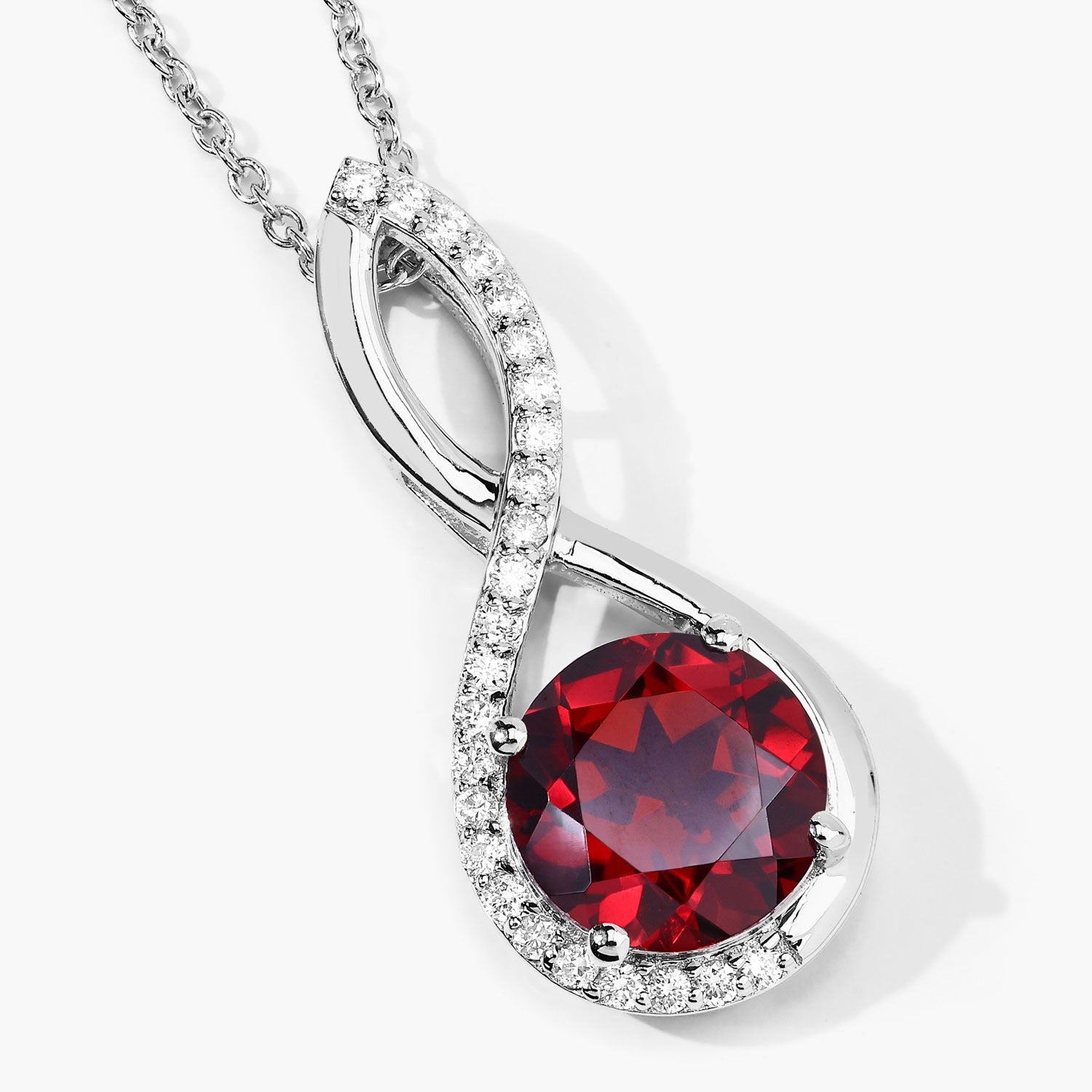 3.49 Ct Genuine Mozambique Garnet and Lab Diamond Silver Infinity Necklace