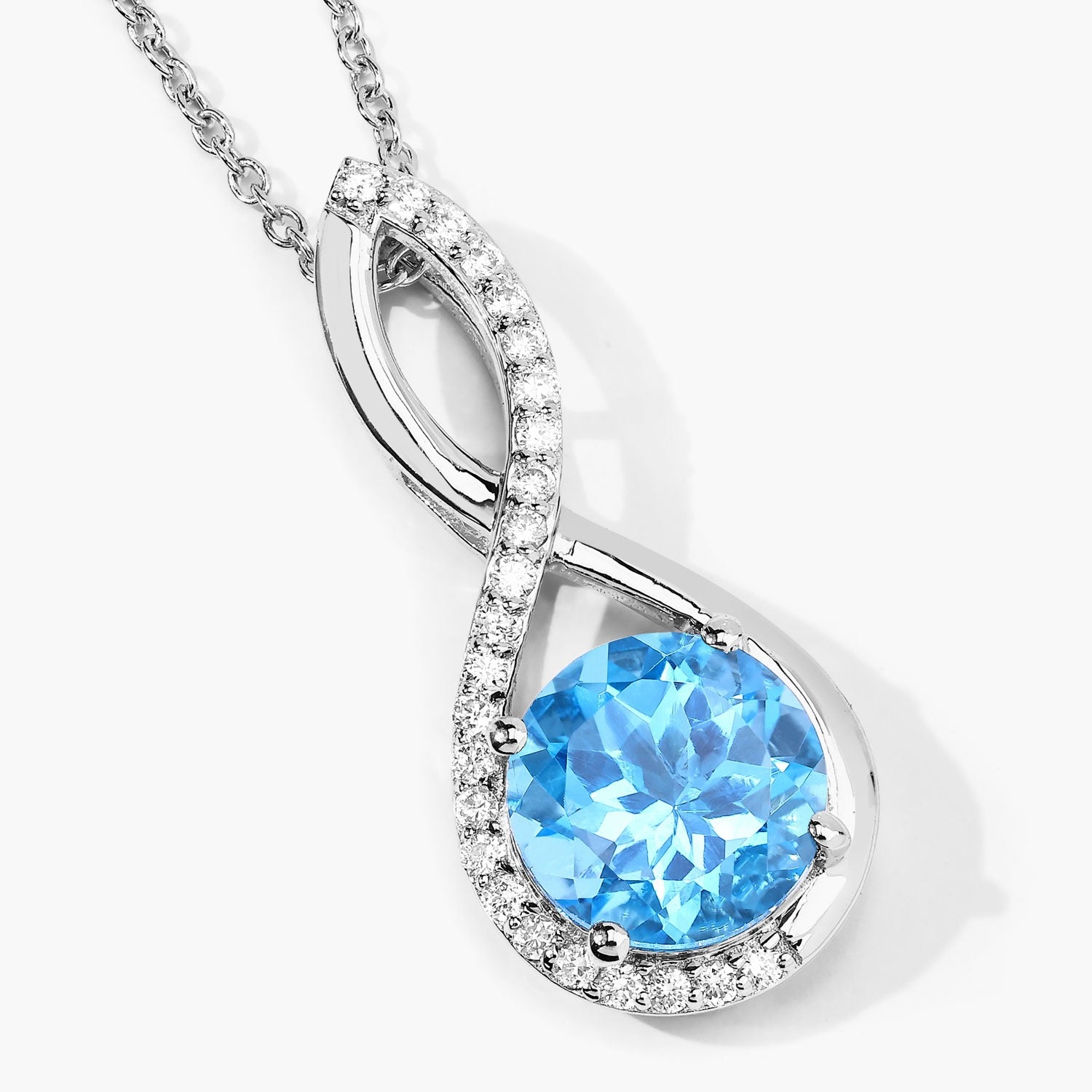 3.99 Ct Genuine Swiss Blue Topaz and Lab Diamond Silver Infinity Necklace