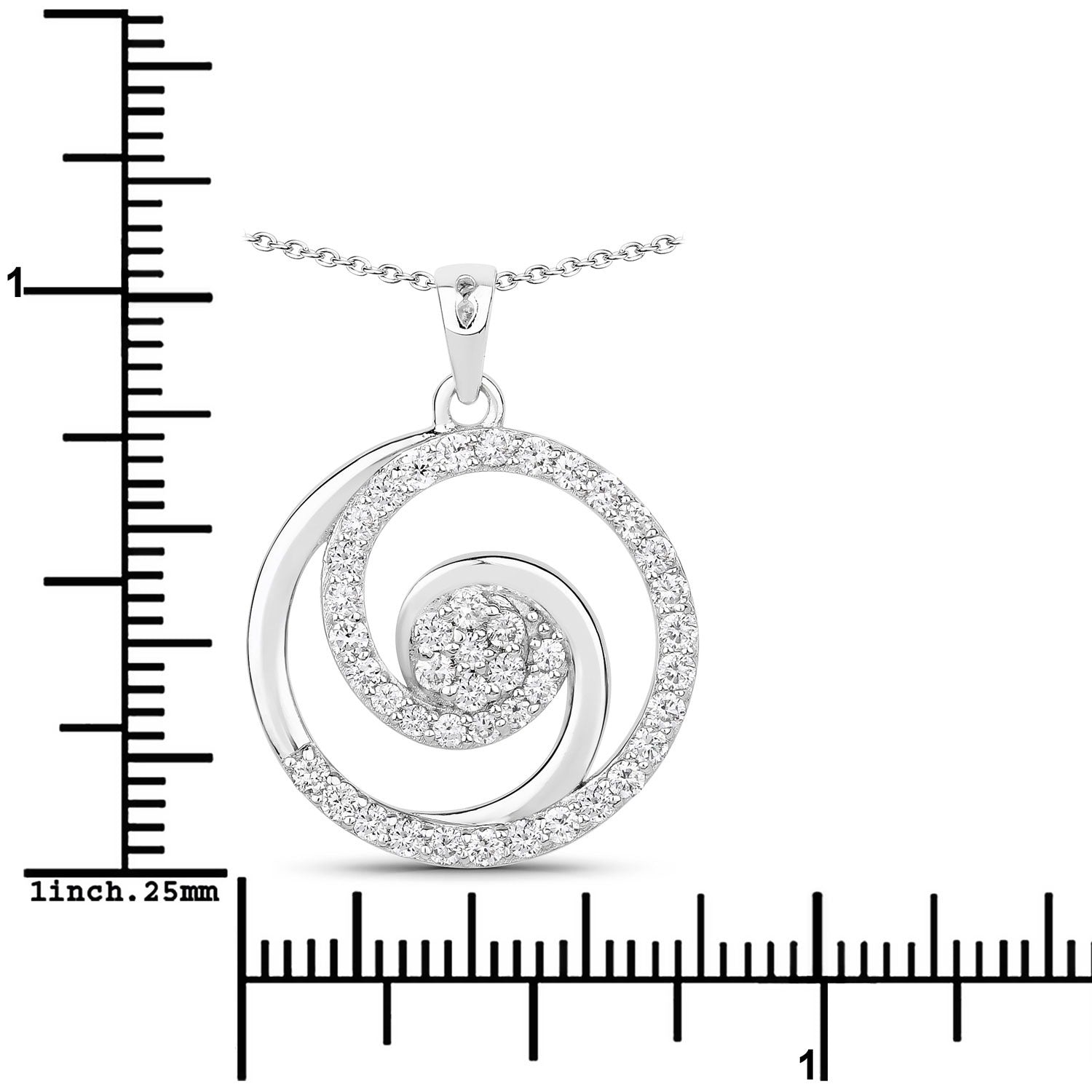 0.75 Cttw Round Lab Diamond Prong Rhodium Plated Silver Spiral Galaxy Circle Pendant