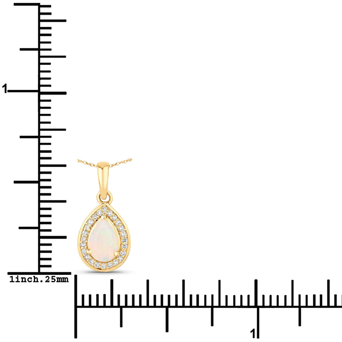 0.31 Cttw Pear White Ethiopian Opal White Diamond 14K Yellow Gold Teardrop Halo Pendant