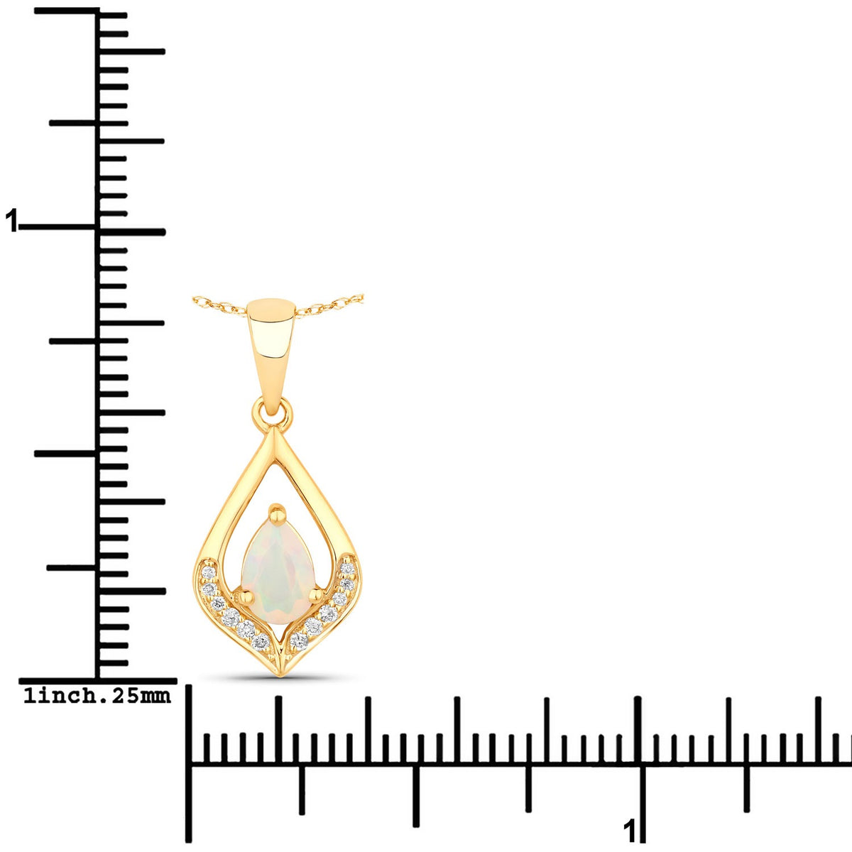 0.29 Cttw Pear White Ethiopian Opal White Natural Diamond 14K Yellow Gold Teardrop Pendant