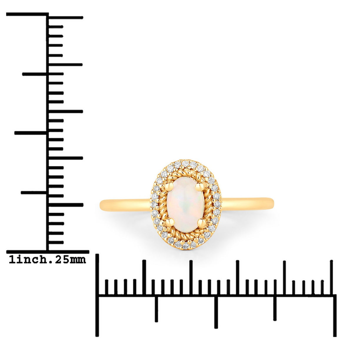 0.35 Cttw Oval White Ethiopian Opal Diamond 14K Yellow Gold Halo Ring