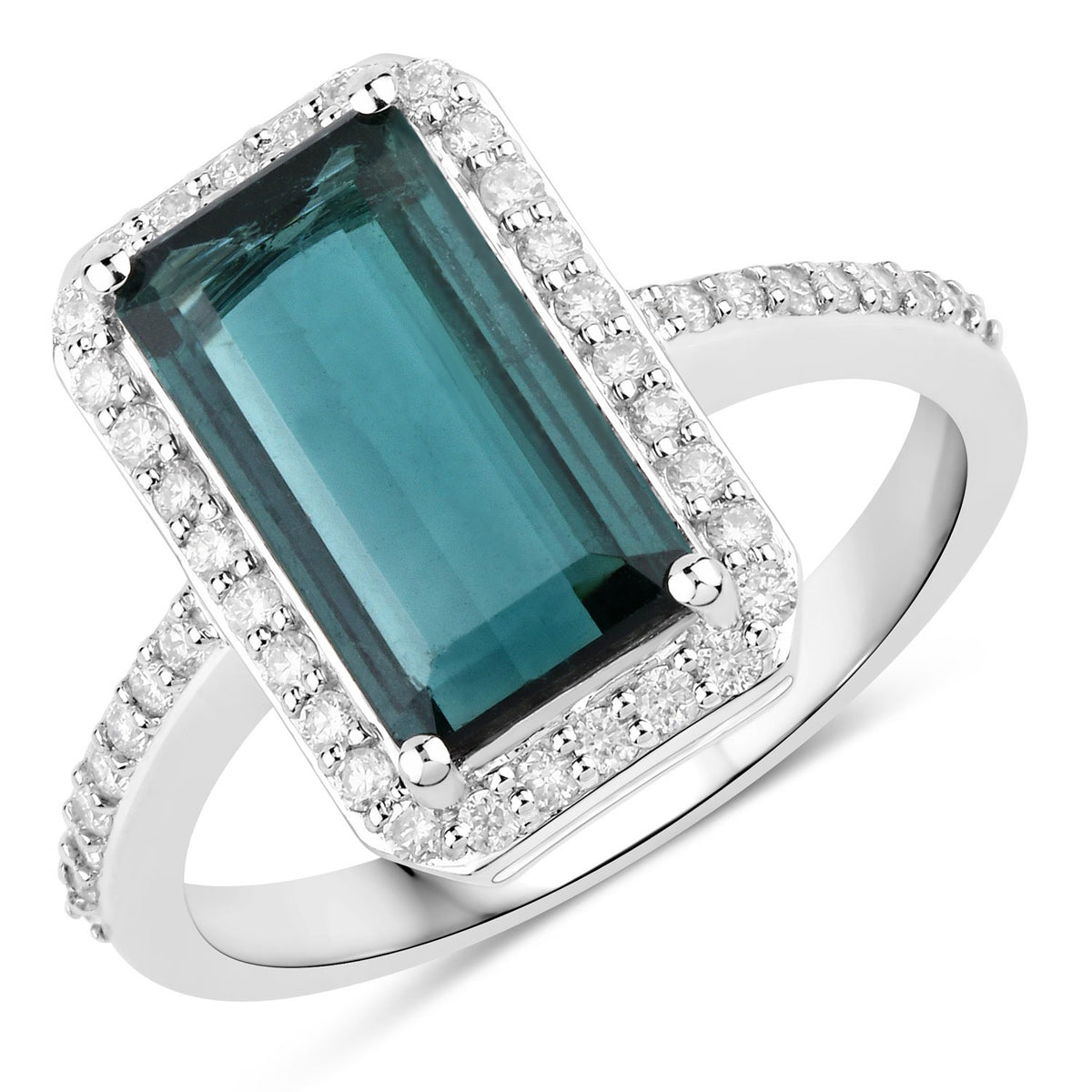 2.90 Cttw Octagon Green Tourmaline and Diamond 14K White Gold Bridge Ring
