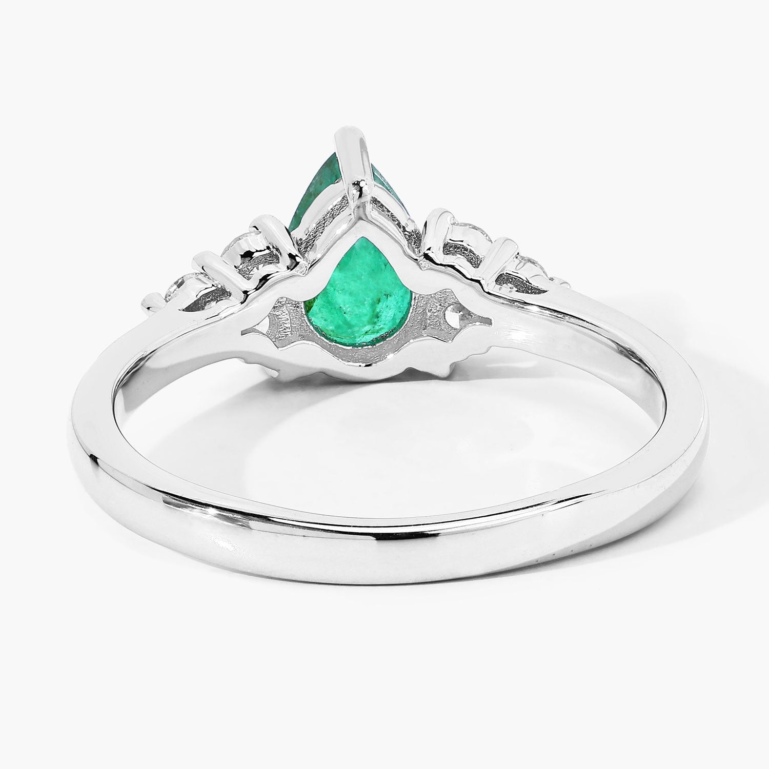 0.86 Ct Genuine Zambian Emerald and Lab Grown Diamond Silver Pear Cut Cocktail Ring Fine Color Jewels