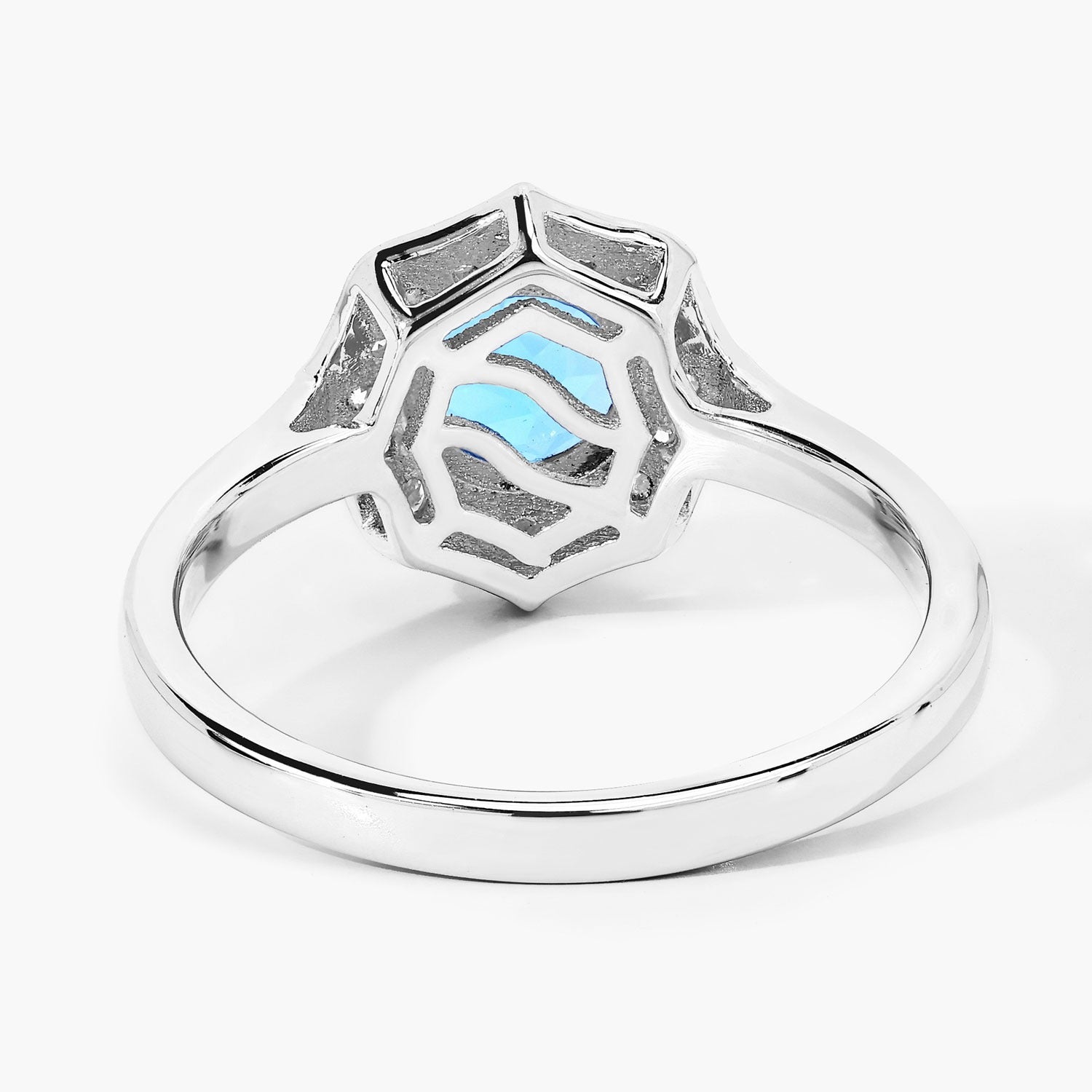 1.37 Ct Genuine Swiss Blue Topaz and Lab Diamond Silver Round Halo Ring Fine Color Jewels