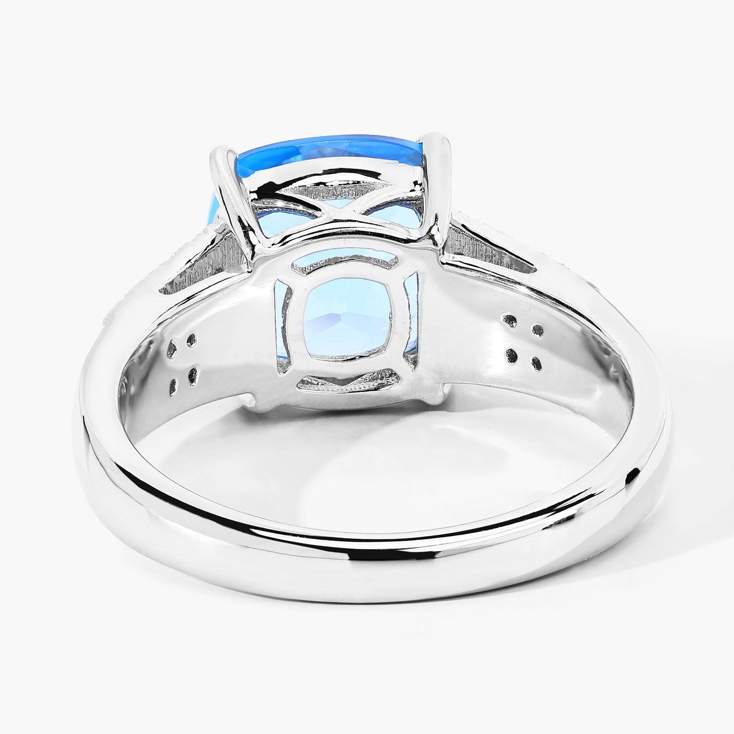 3.57 Ct Genuine Swiss Blue Topaz and Lab Diamond Silver Bridge Ring Fine Color Jewels