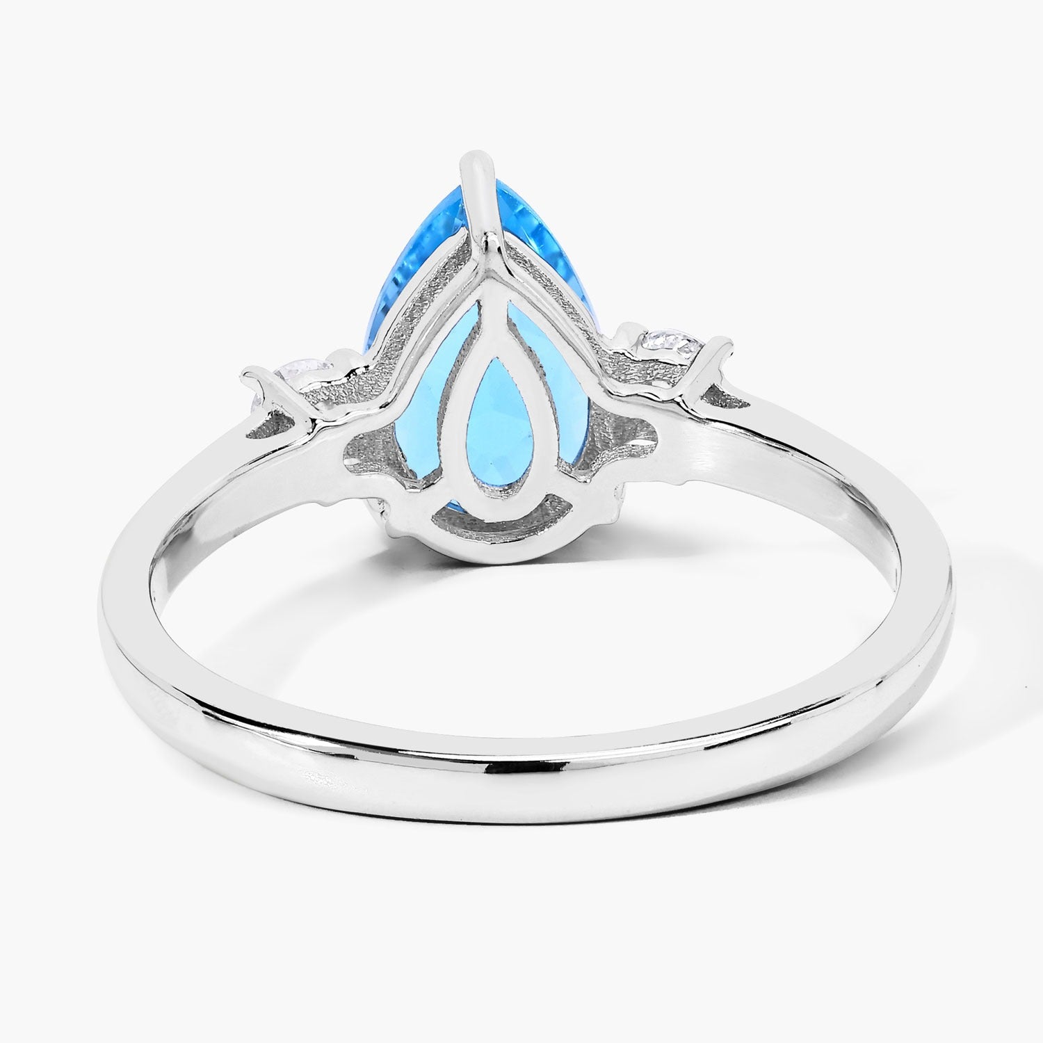 1.42 Ct Genuine Pear Shaped Swiss Blue Topaz and Lab Diamond Silver 3 Stone Ring Fine Color Jewels