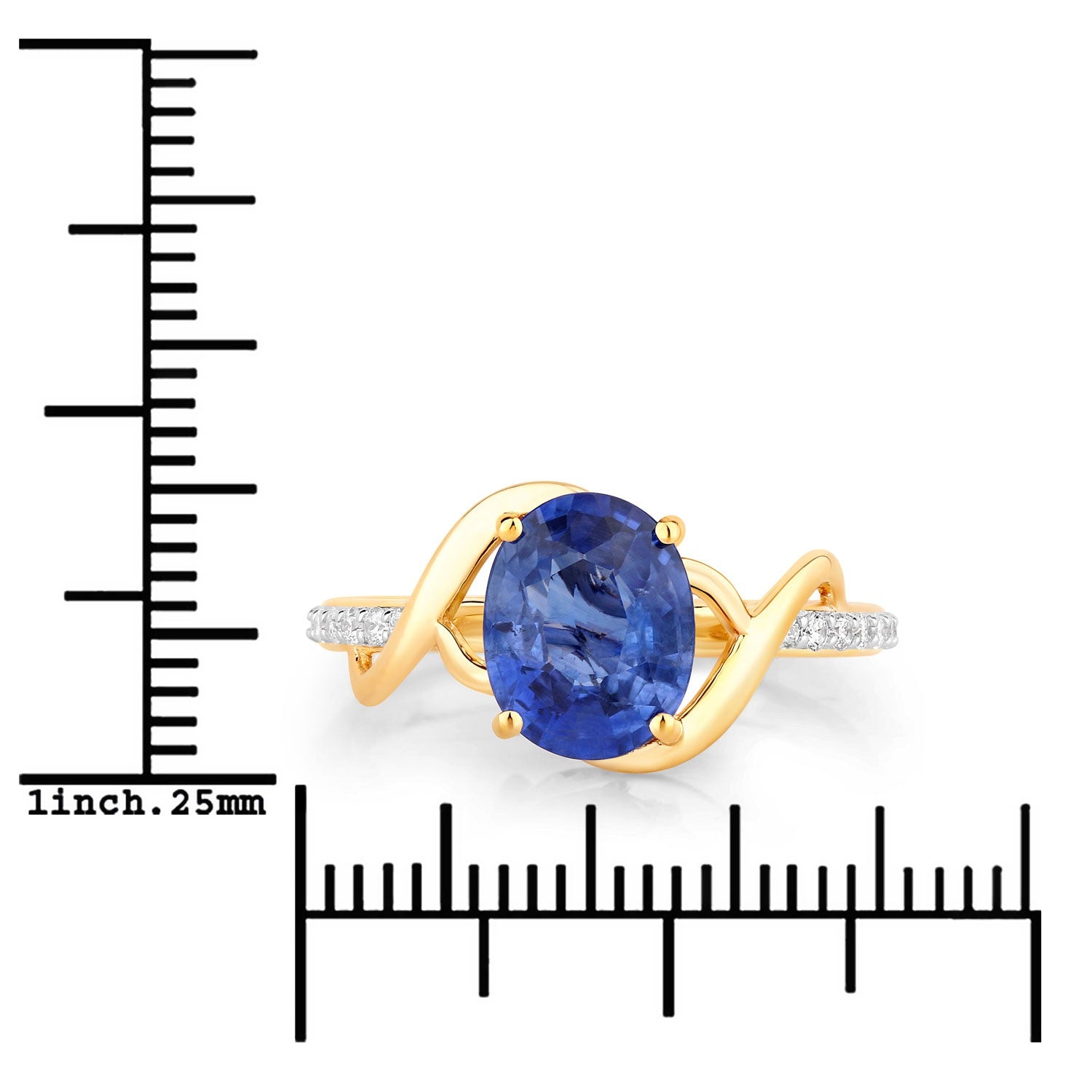 2.34 Ct Oval Ceylon Blue Sapphire and White Diamond Prong 18K Yellow Gold Pave Crossover Ring