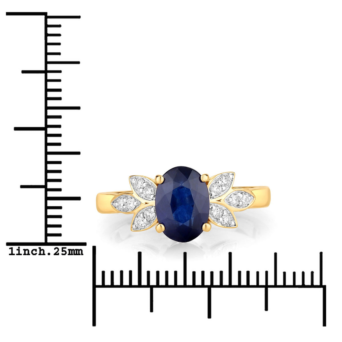 2.12 Cttw Oval Ceylon Blue Sapphire Diamond 18K Yellow Gold Butterfly Ring