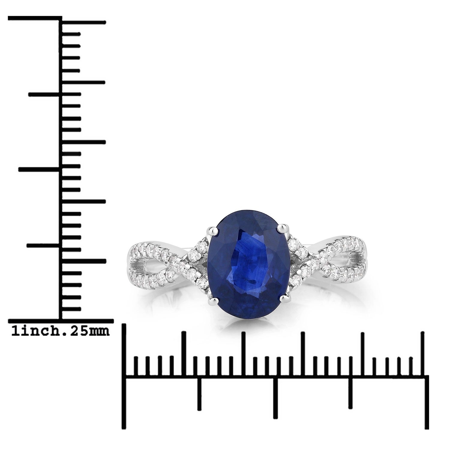 2.18 Ct Oval Ceylon Blue Sapphire and White Diamond Prong 18K White Gold Pave Crossover Engagement Ring