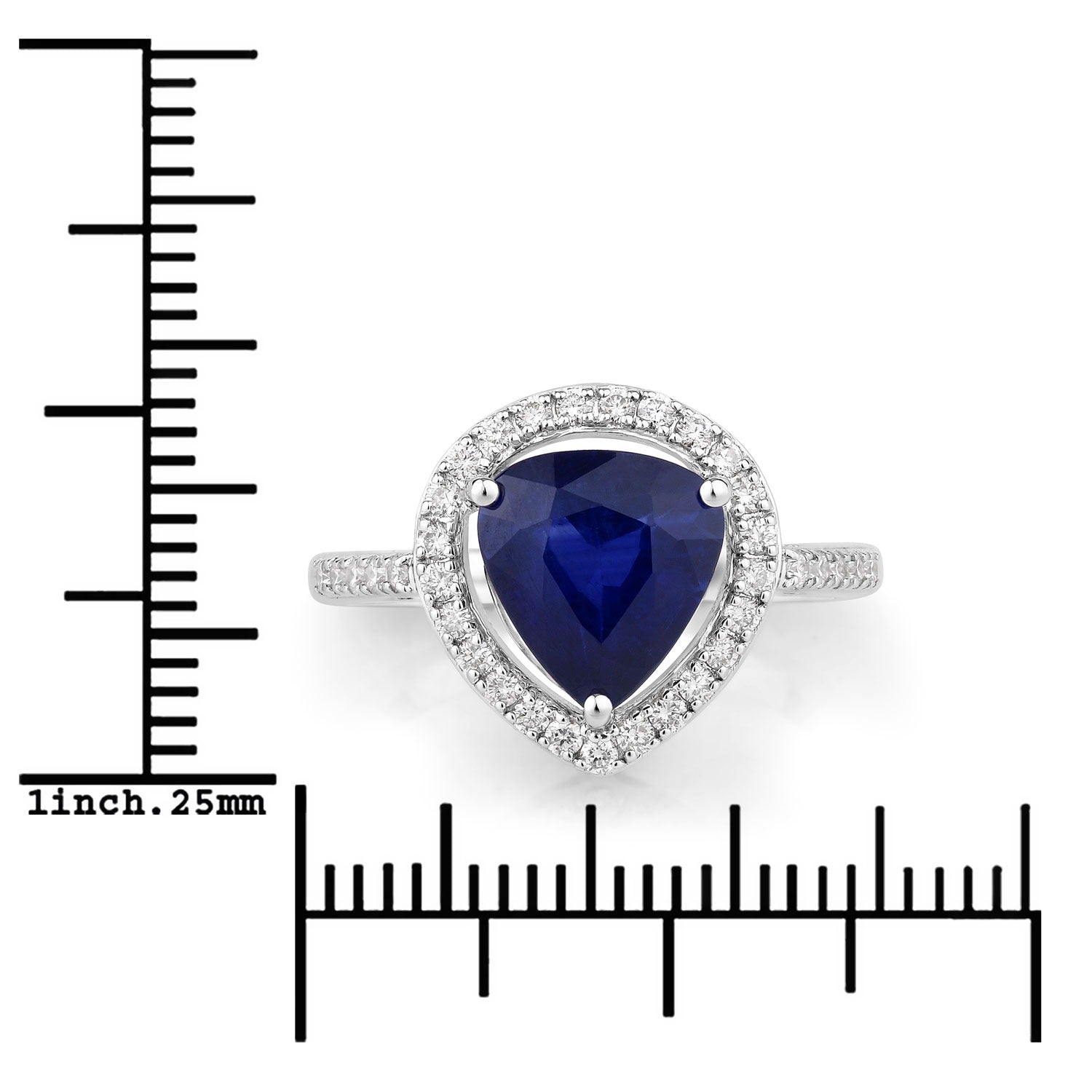 3.47 Ct Pear Ceylon Blue Sapphire and White Diamond Prong 18K White Gold Halo Statement Ring