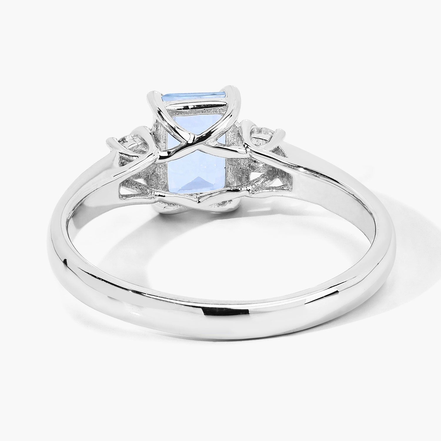0.92 Ct Genuine Aquamarine and Lab Diamond Silver Octagon 3 Stone Ring Fine Color Jewels