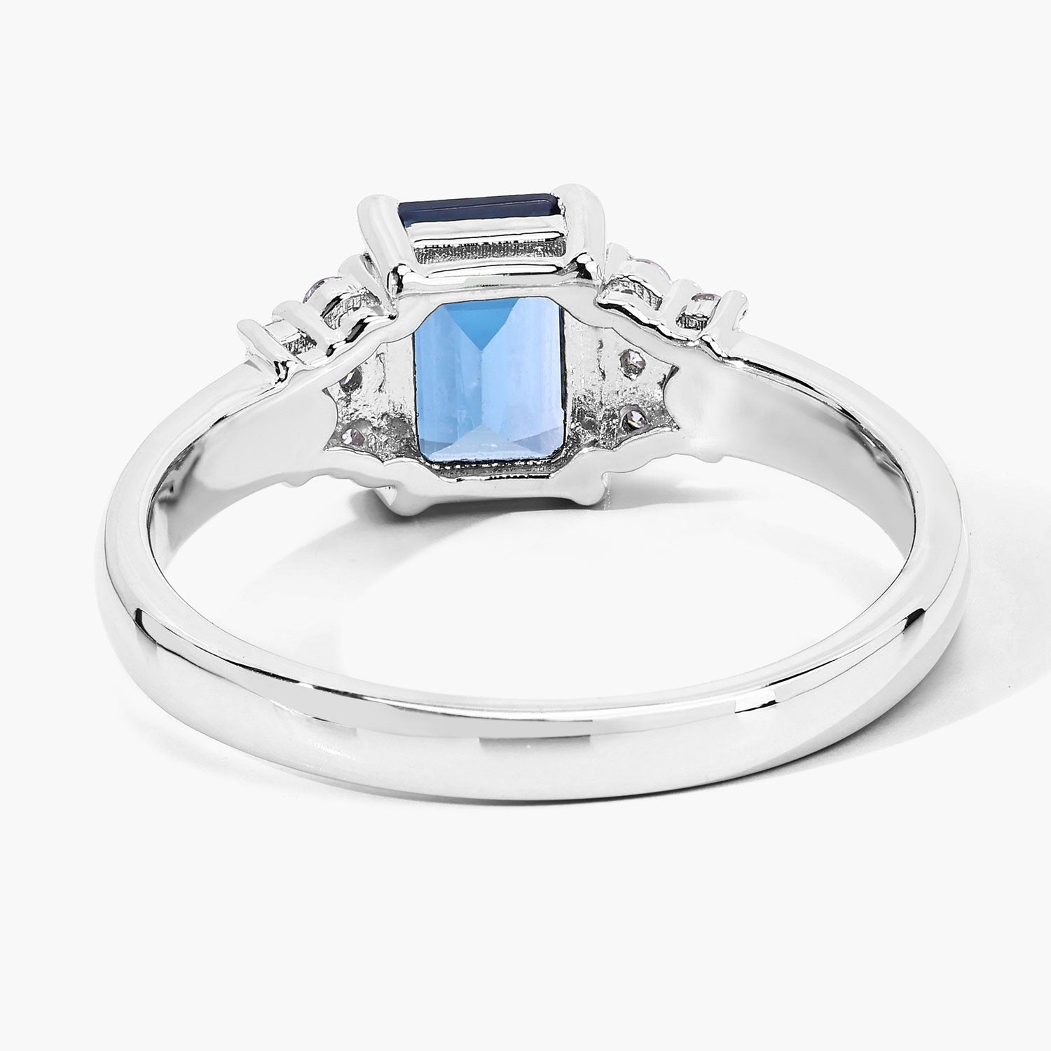 1.22 Ct Genuine London Blue Topaz and Lab Diamond Silver Octagon Cocktail Ring Fine Color Jewels
