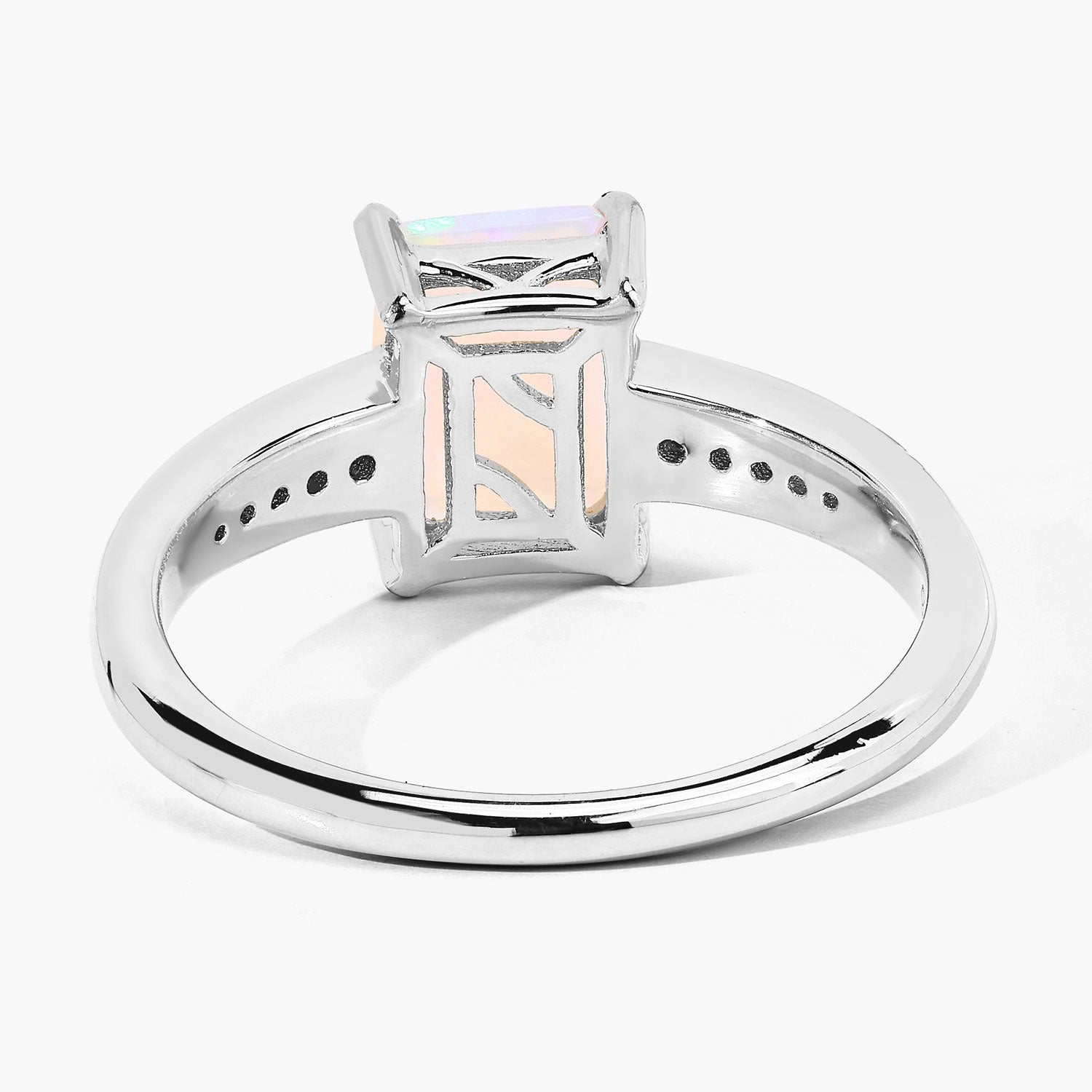 1.14 Ct Genuine Ethiopian Opal and Lab Diamond Silver Octagon Bridge Ring Fine Color Jewels