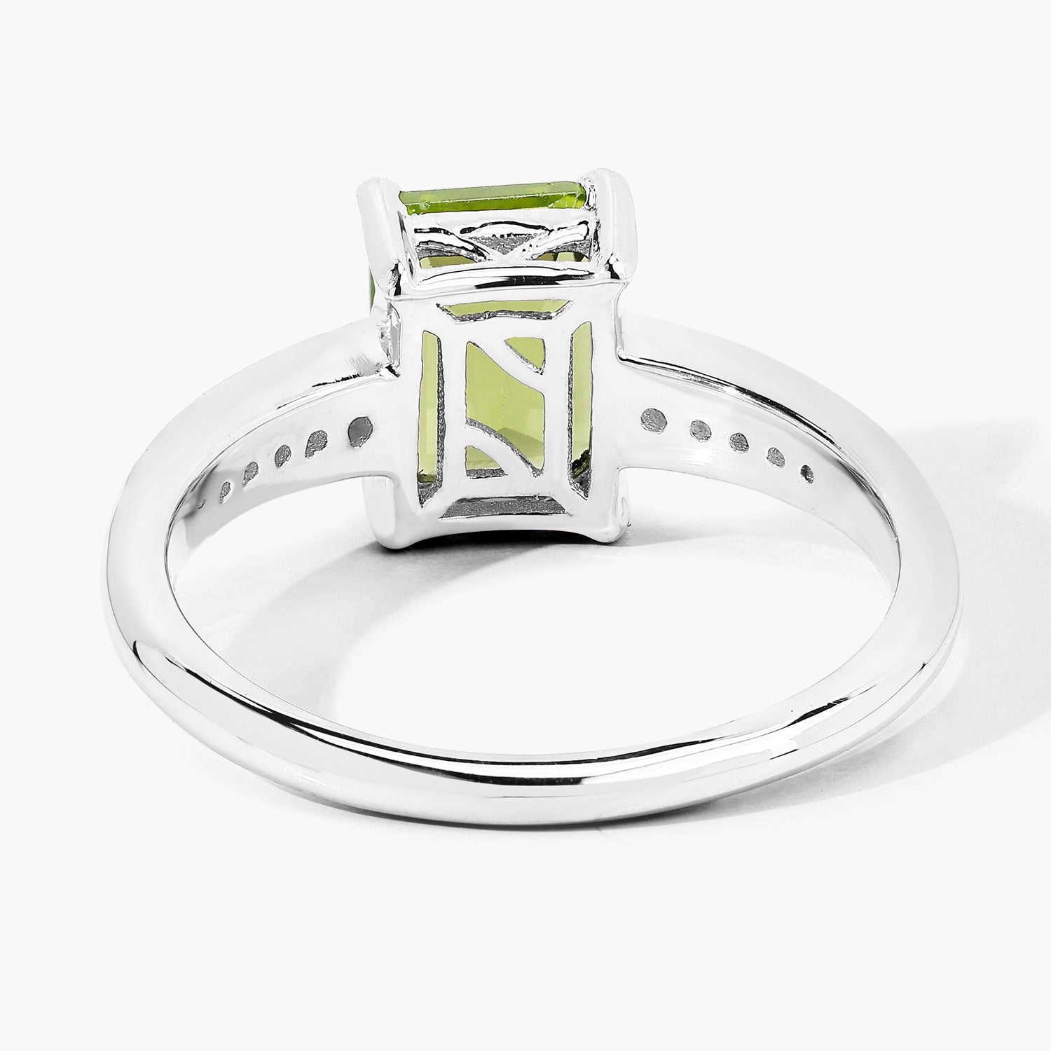 1.69 Ct Genuine Peridot and Lab Diamond Silver Octagon Bridge Ring Fine Color Jewels