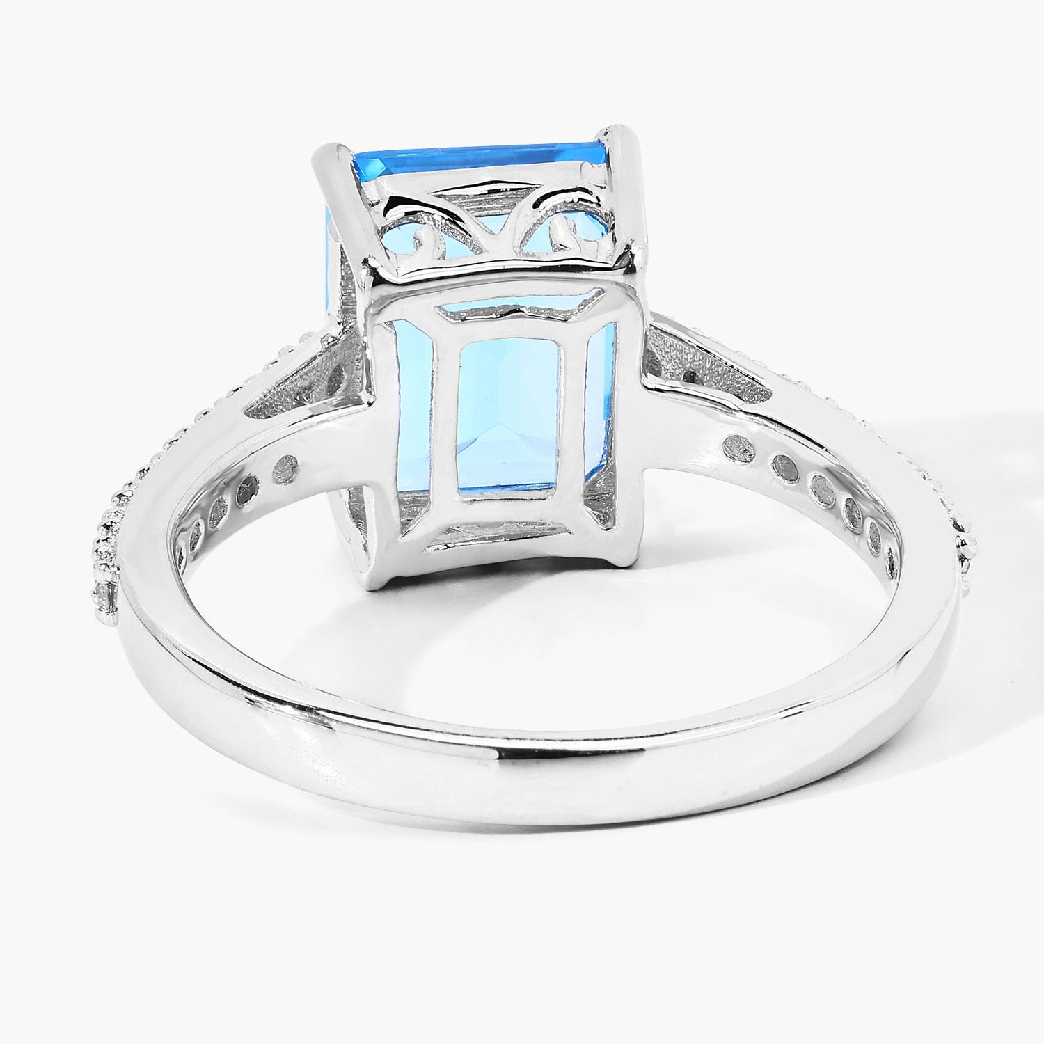 4.07 Ct Genuine Swiss Blue Topaz and Lab Diamond Silver Statement Pave Bridge Ring Fine Color Jewels