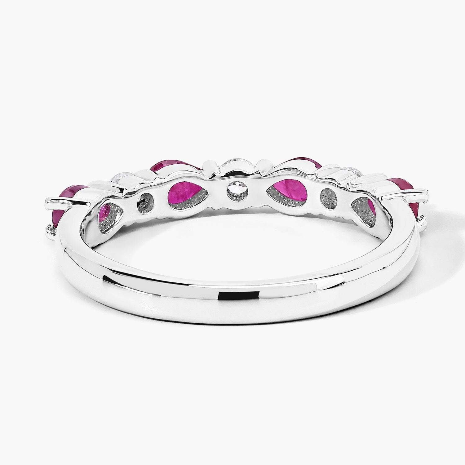 0.98 Ct Genuine Mozambique Ruby and Lab Diamond Silver Eternity Ring Fine Color Jewels