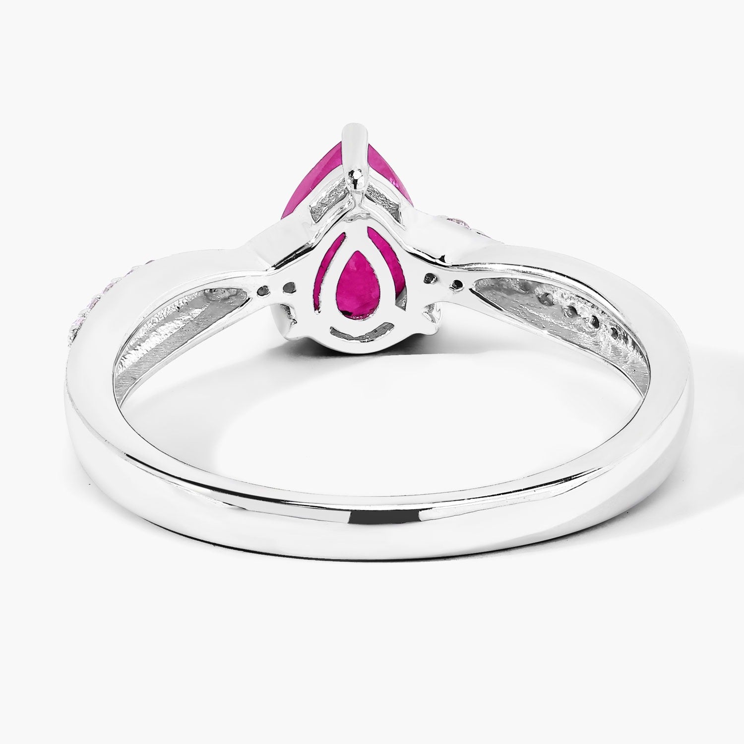 0.94 Ct Genuine Pear Ruby and Lab Diamond Silver Crossover Ring Fine Color Jewels